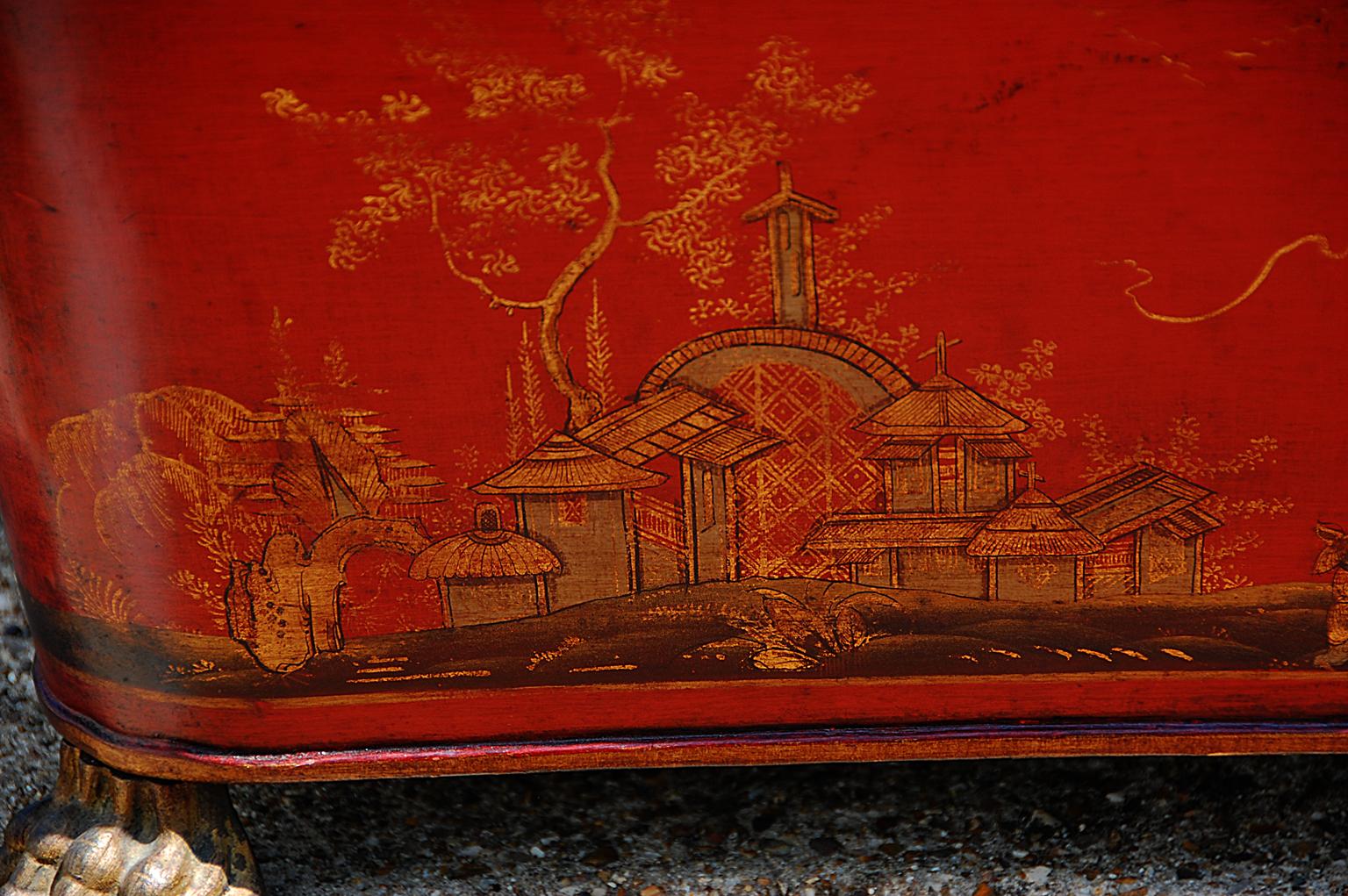 Hand-Painted French 19th Century Tole Coal Bin with Chinoiserie Decoration