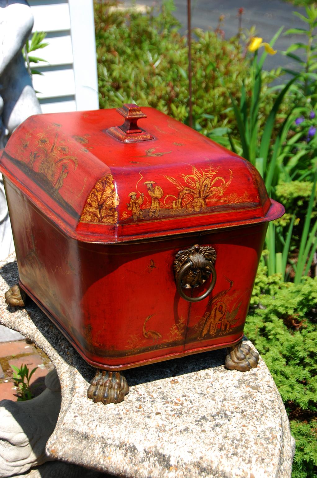 Tin French 19th Century Tole Coal Bin with Chinoiserie Decoration