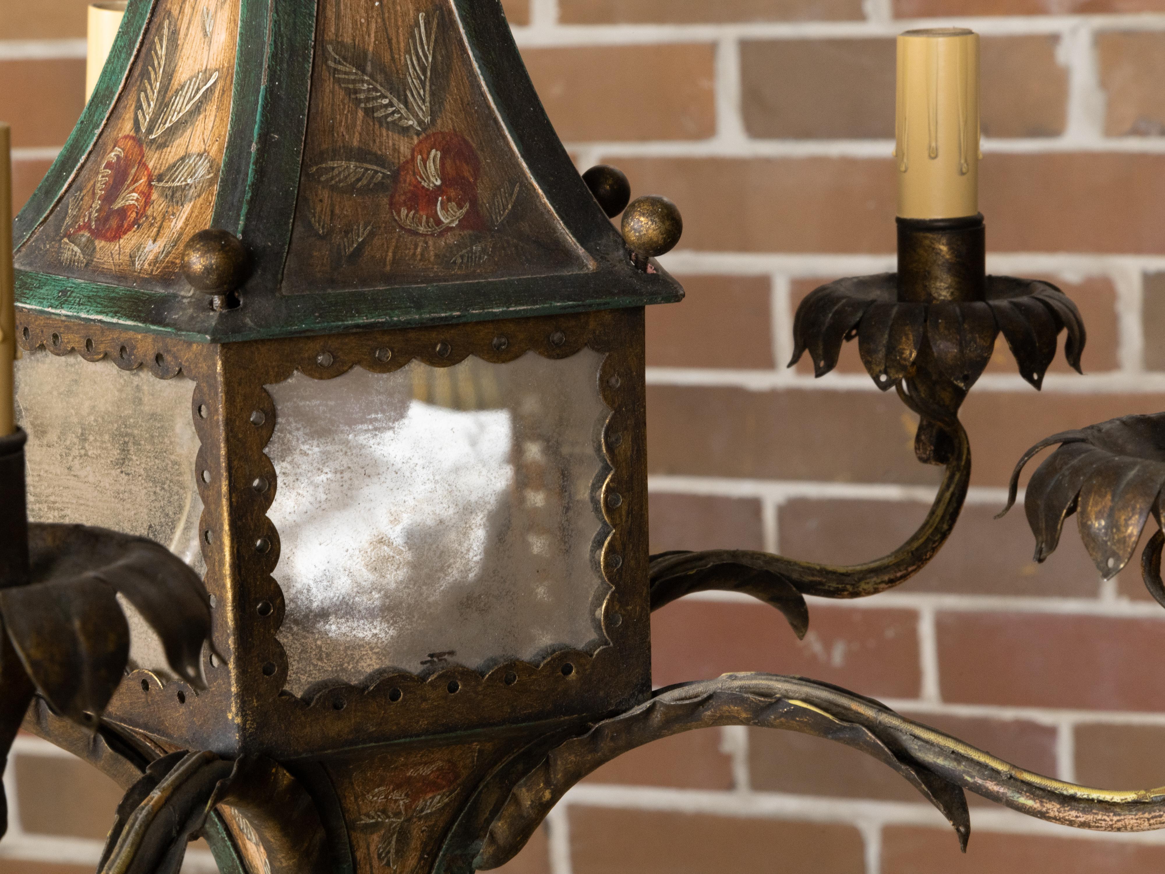 French 19th Century Tôle Five-Light Chandelier with Painted Floral Décor, Wired 9