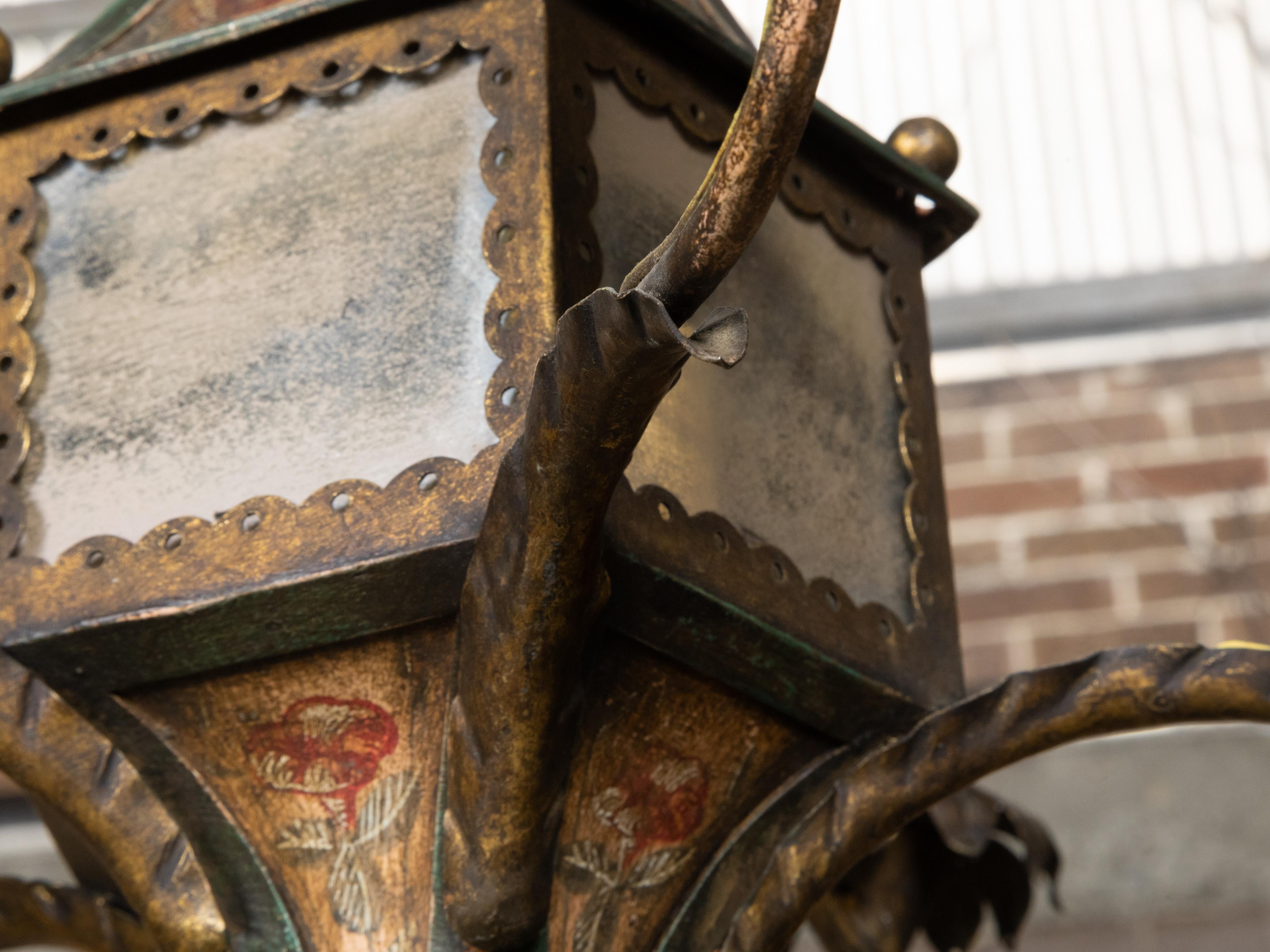 French 19th Century Tôle Five-Light Chandelier with Painted Floral Décor, Wired 3