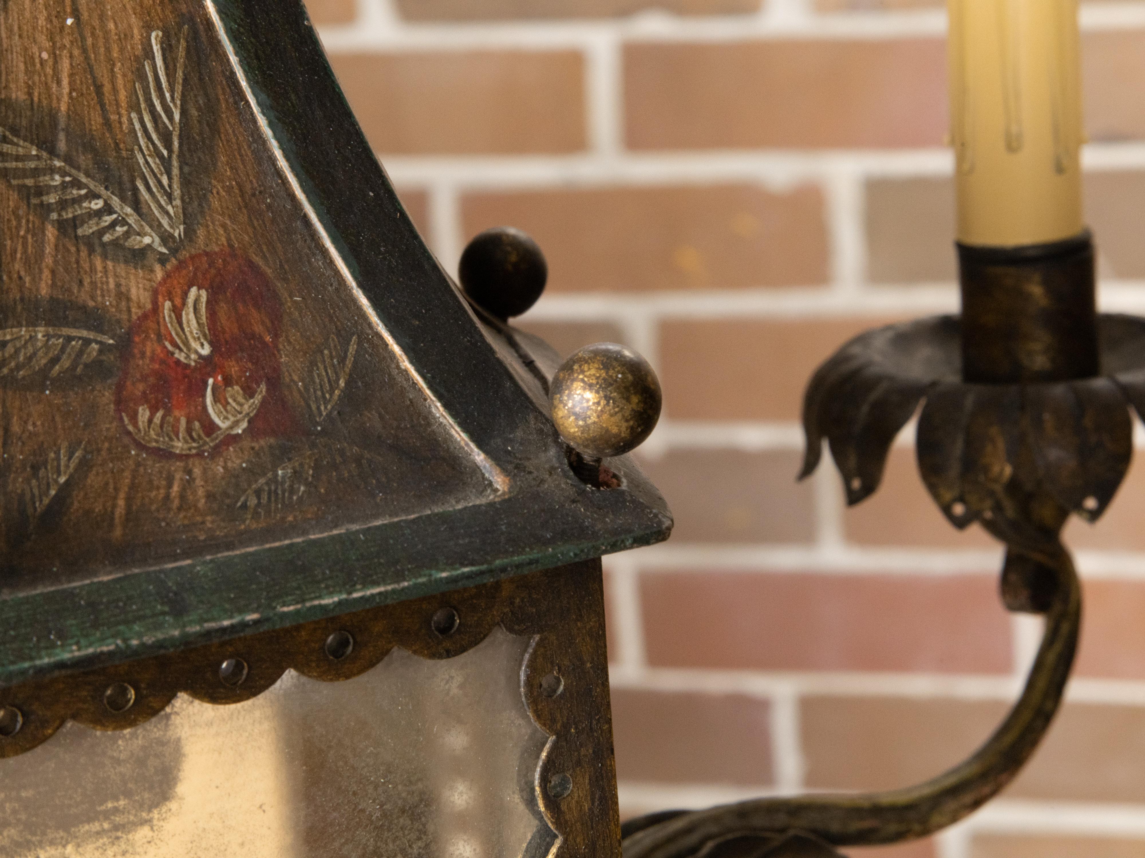 French 19th Century Tôle Five-Light Chandelier with Painted Floral Décor, Wired 4