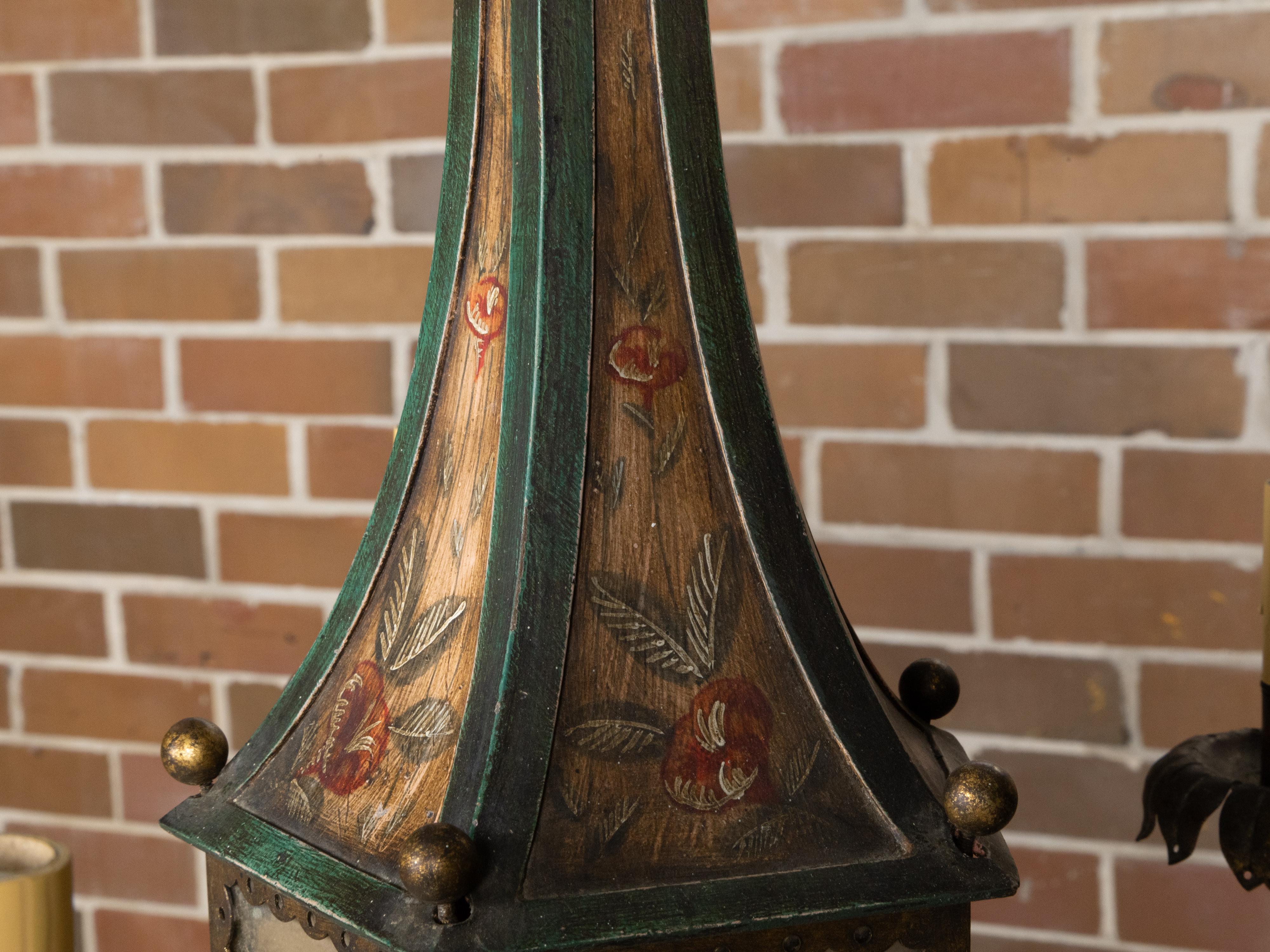 French 19th Century Tôle Five-Light Chandelier with Painted Floral Décor, Wired 5