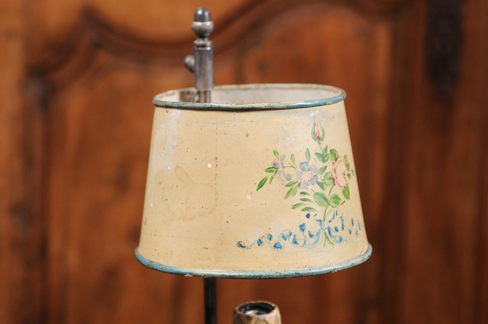 French 19th Century Tôle Lamp with Original Hand-Painted Floral Themed Shade For Sale 5
