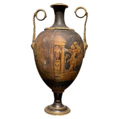French 19th Century Tôle Painted and Gilt Bronze Neoclassical Amphora