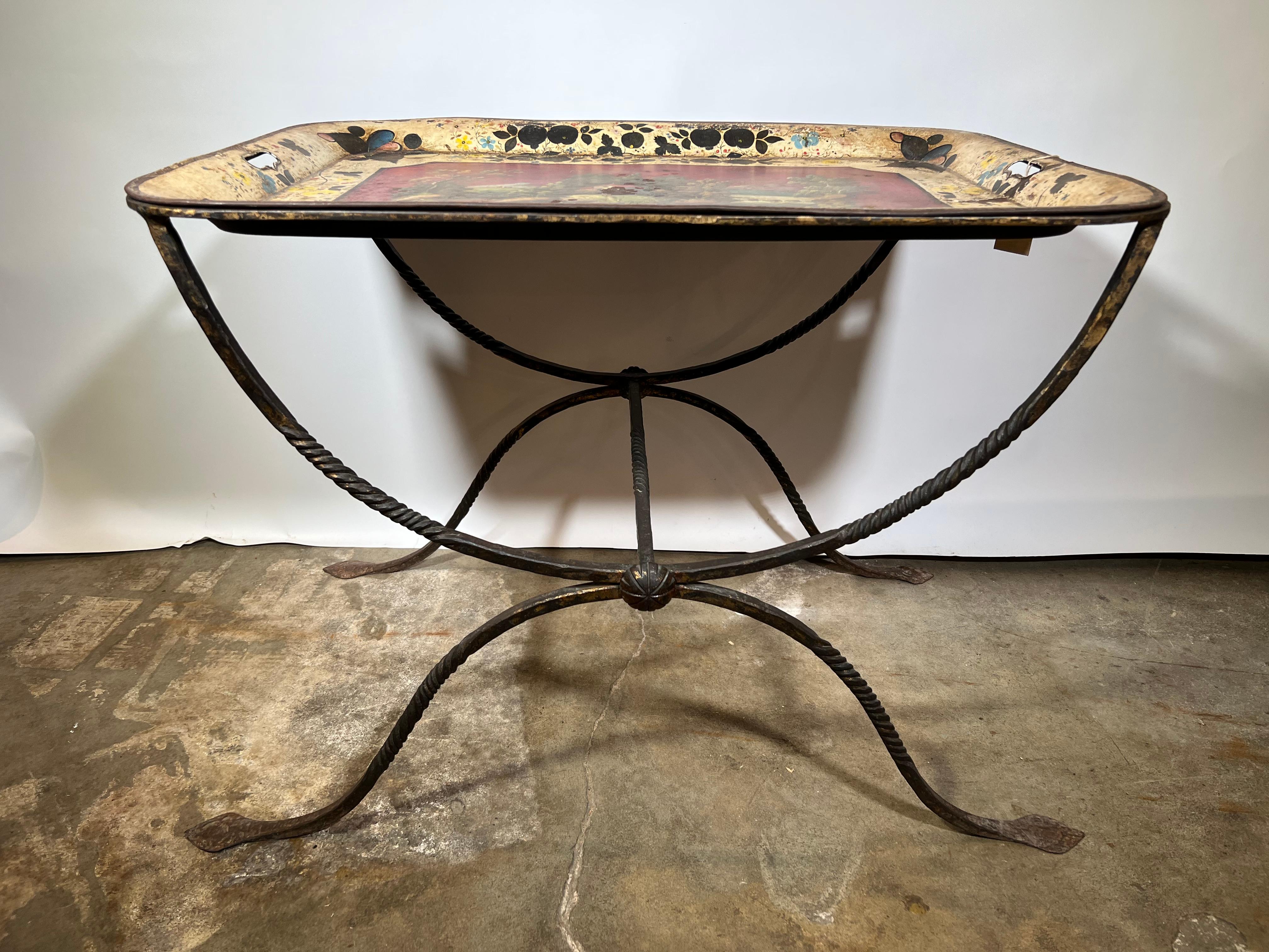 French 19th Century Tole Tray Side Table In Good Condition For Sale In Atlanta, GA
