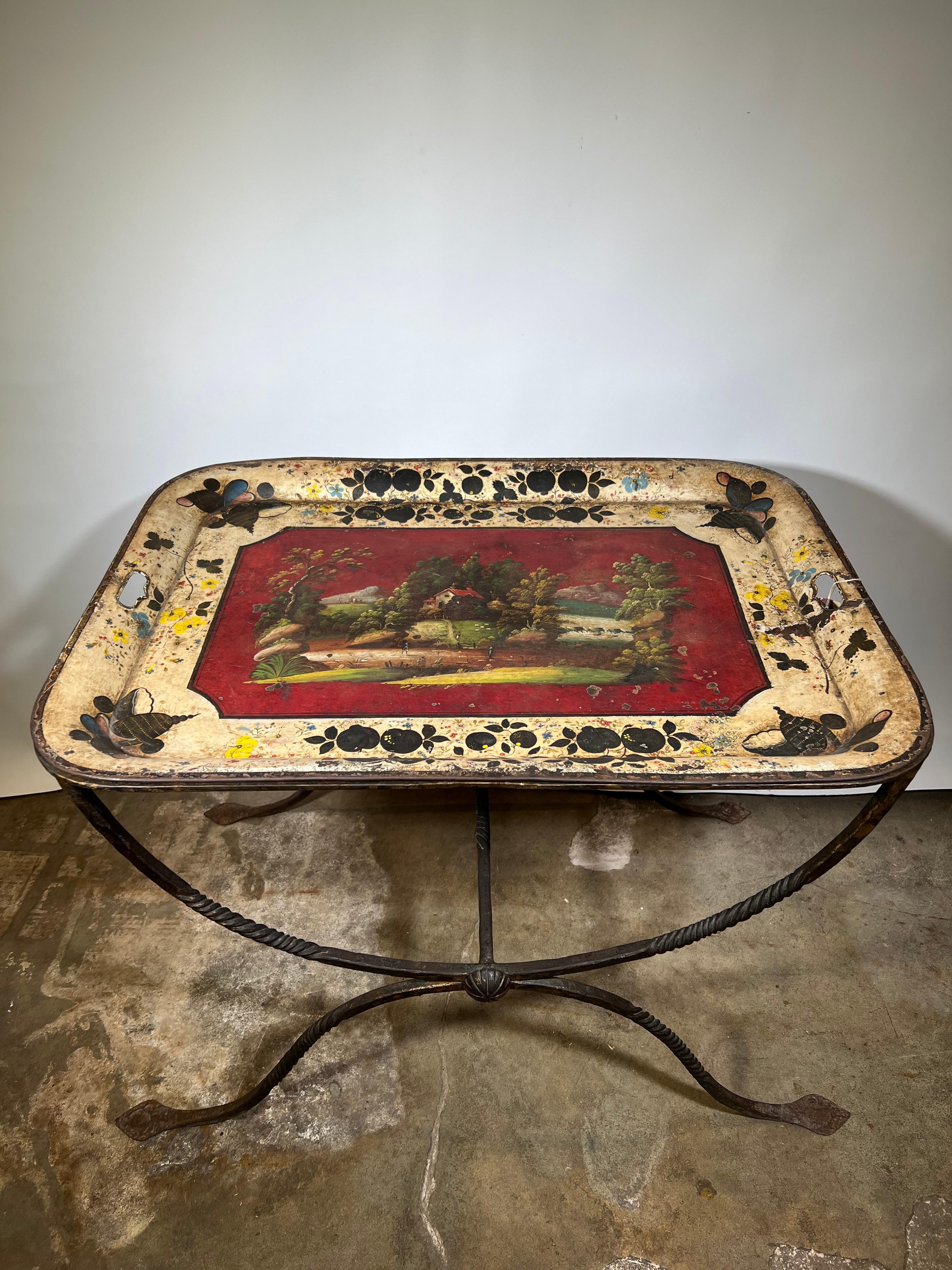 Table d'appoint française avec plateau en tôle du XIXe siècle Bon état - En vente à Round Top, TX