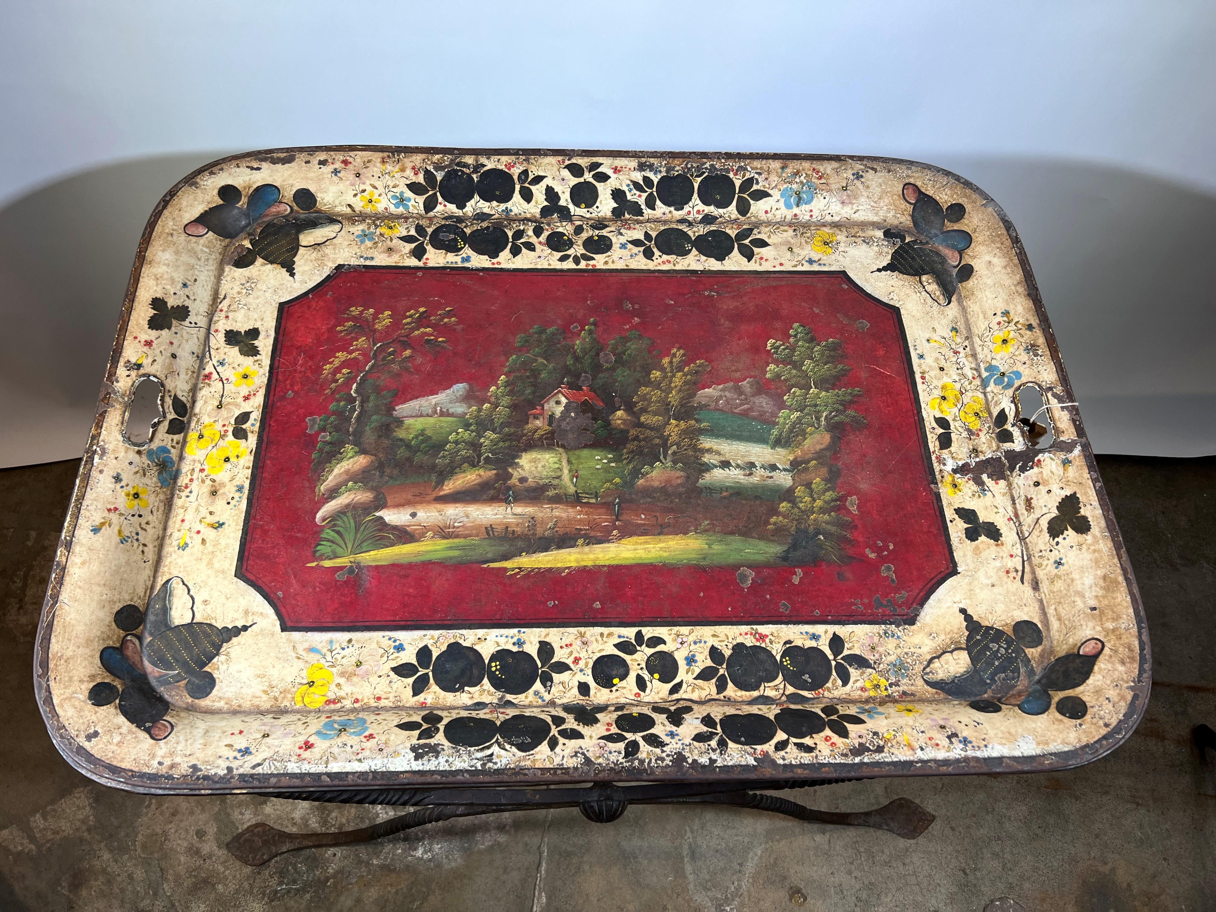 Métal Table d'appoint française avec plateau en tôle du XIXe siècle en vente