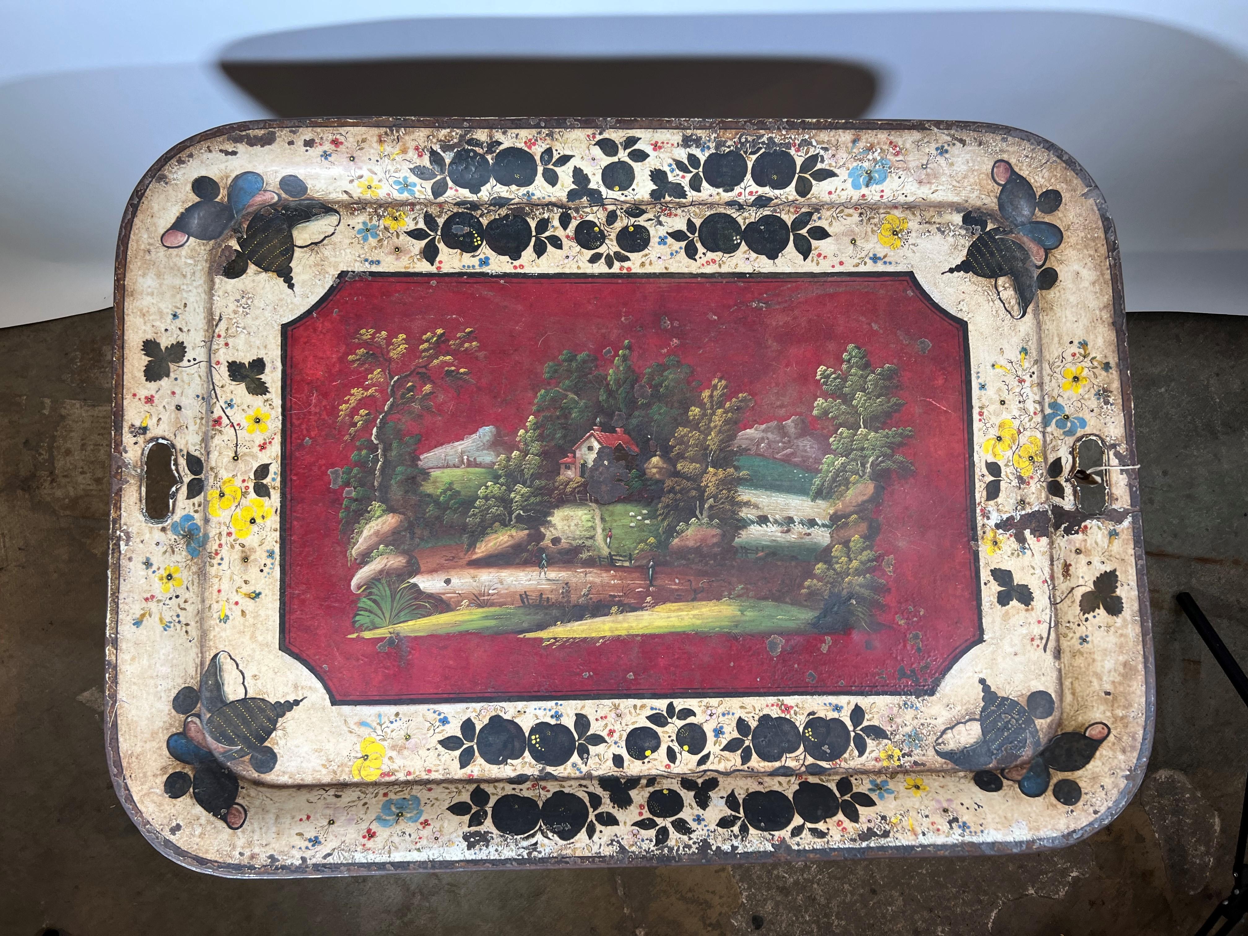 French 19th Century Tole Tray Side Table For Sale 3