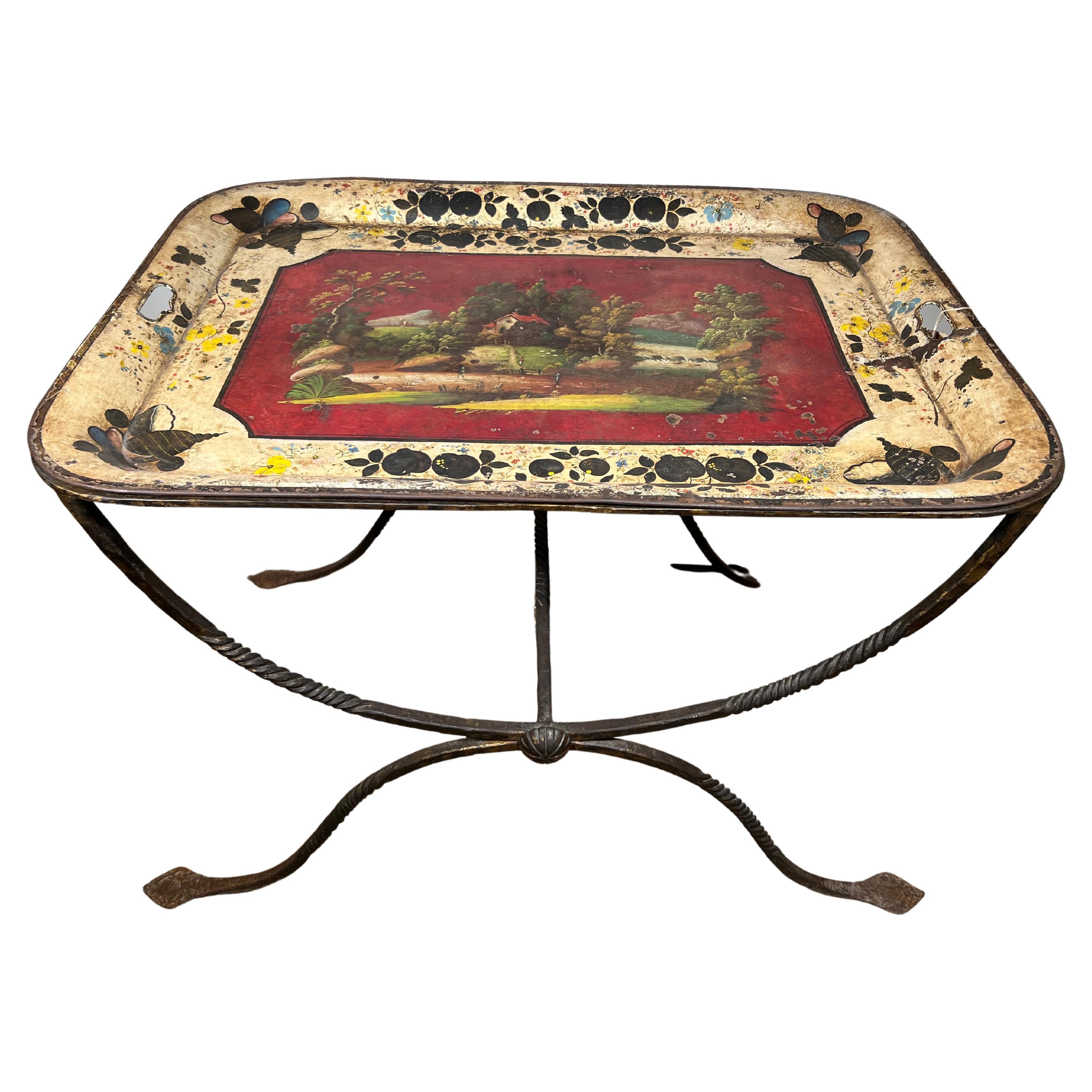 French 19th Century Tole Tray Side Table