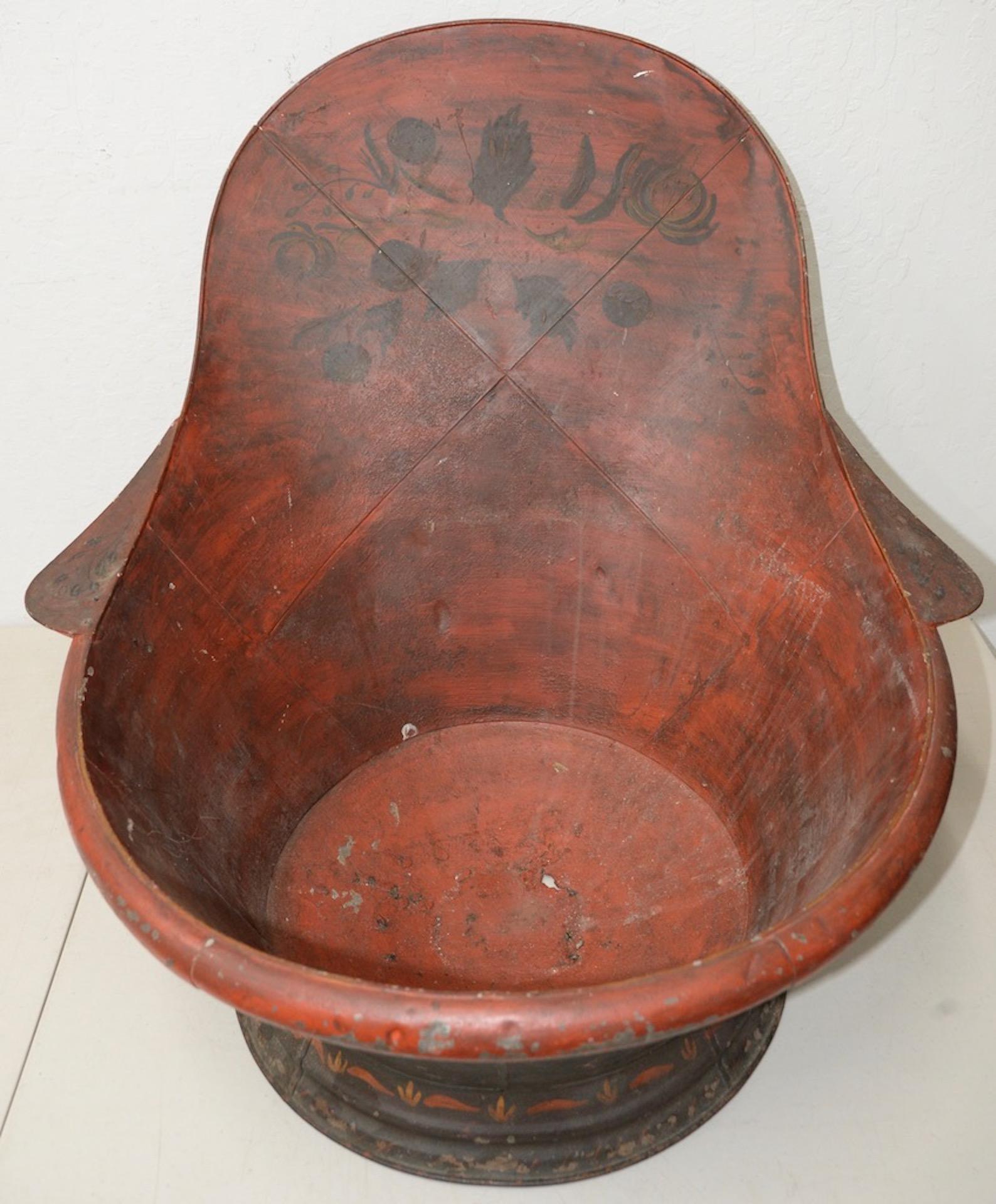 Hand-Painted French 19th Century Toleware Bath / Planter For Sale