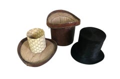 French 19th Century Top Hat and Leather Hat Box