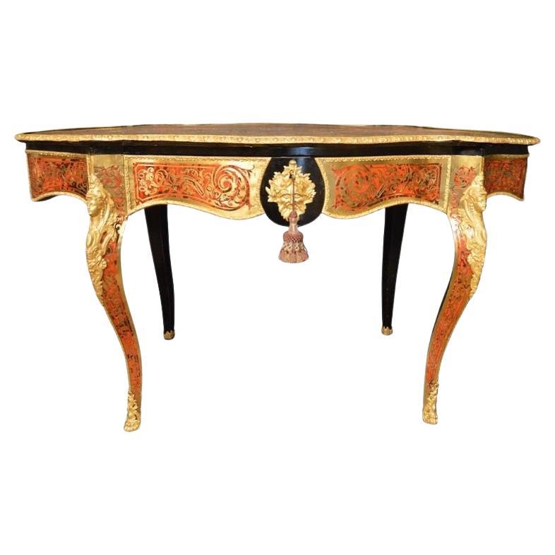 Französischer Schildpatt-Tisch aus dem 19. Jahrhundert mit Boulle-Intarsien
