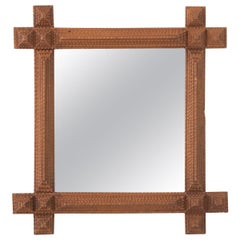 French 19th Century Tramp Art Frame with Mirror