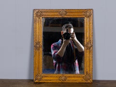 French 19th Century Tramp Art Mirror with Deeply Carved Geometric Frame
