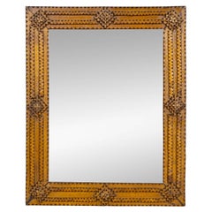 French 19th Century Tramp Art Mirror with Deeply Carved Geometric Frame