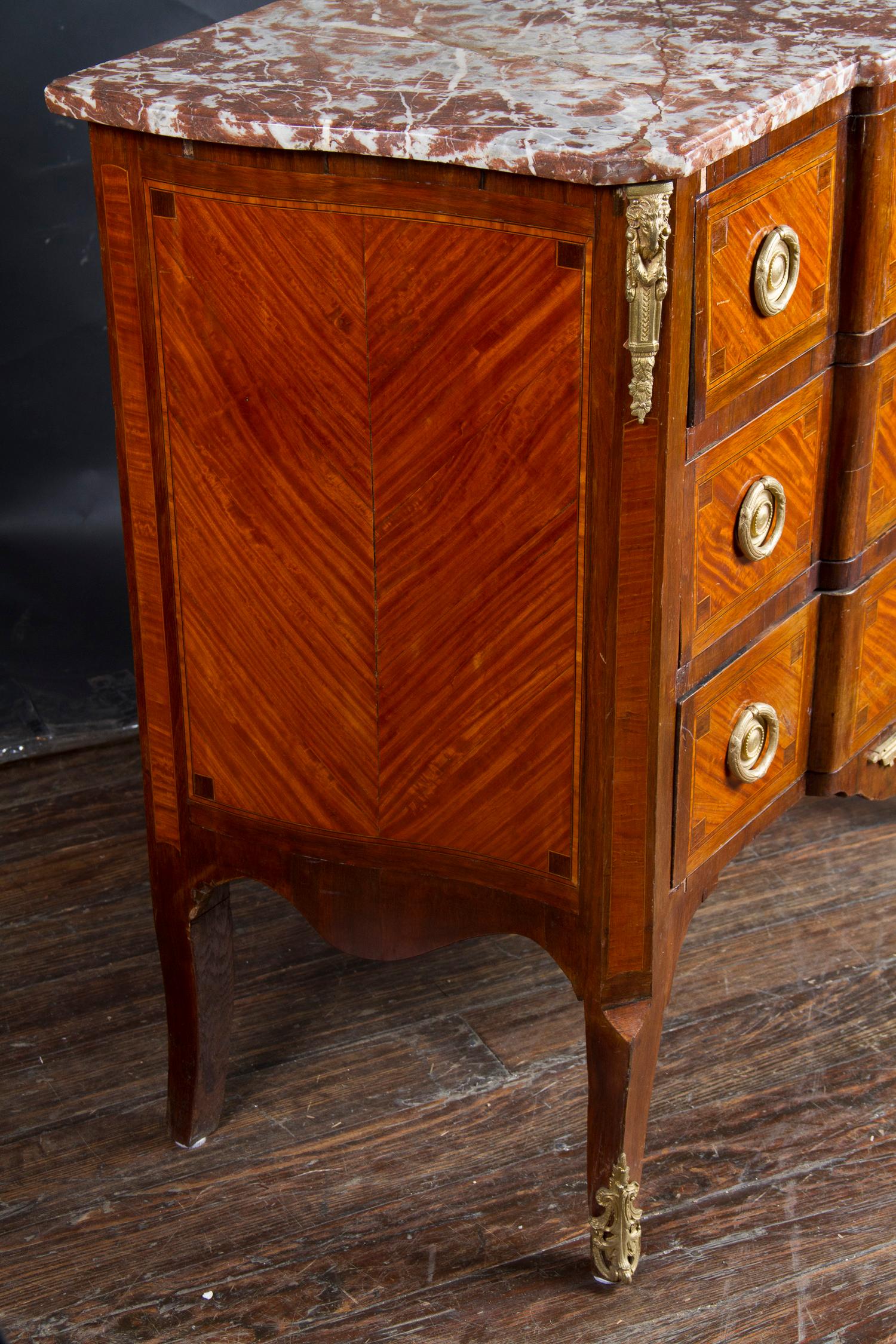 French 19th Century Transition Mable Top Marquetry Chest For Sale 5