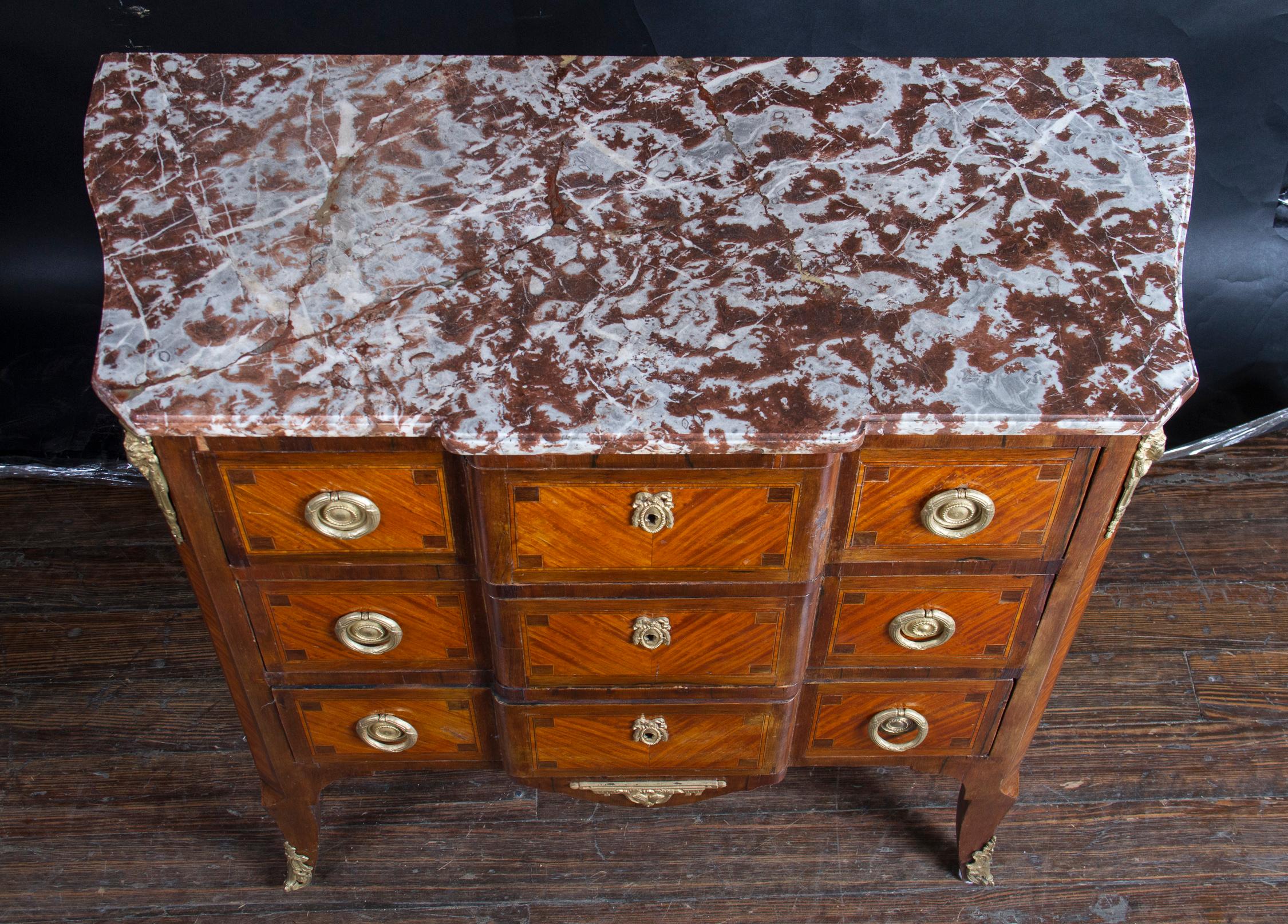 French 19th Century Transition Mable Top Marquetry Chest For Sale 6