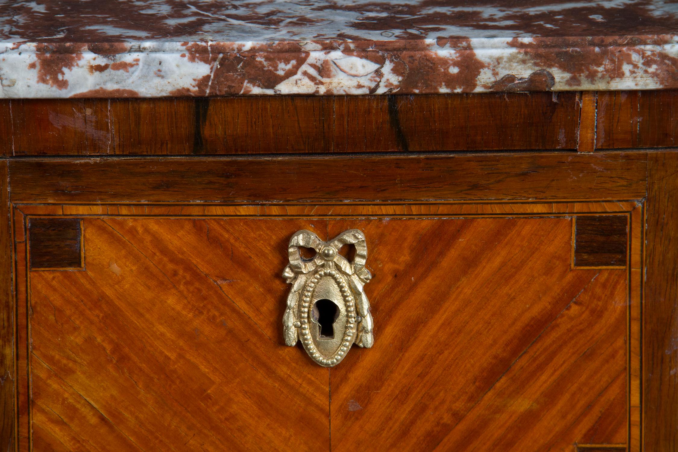 Marble French 19th Century Transition Mable Top Marquetry Chest For Sale