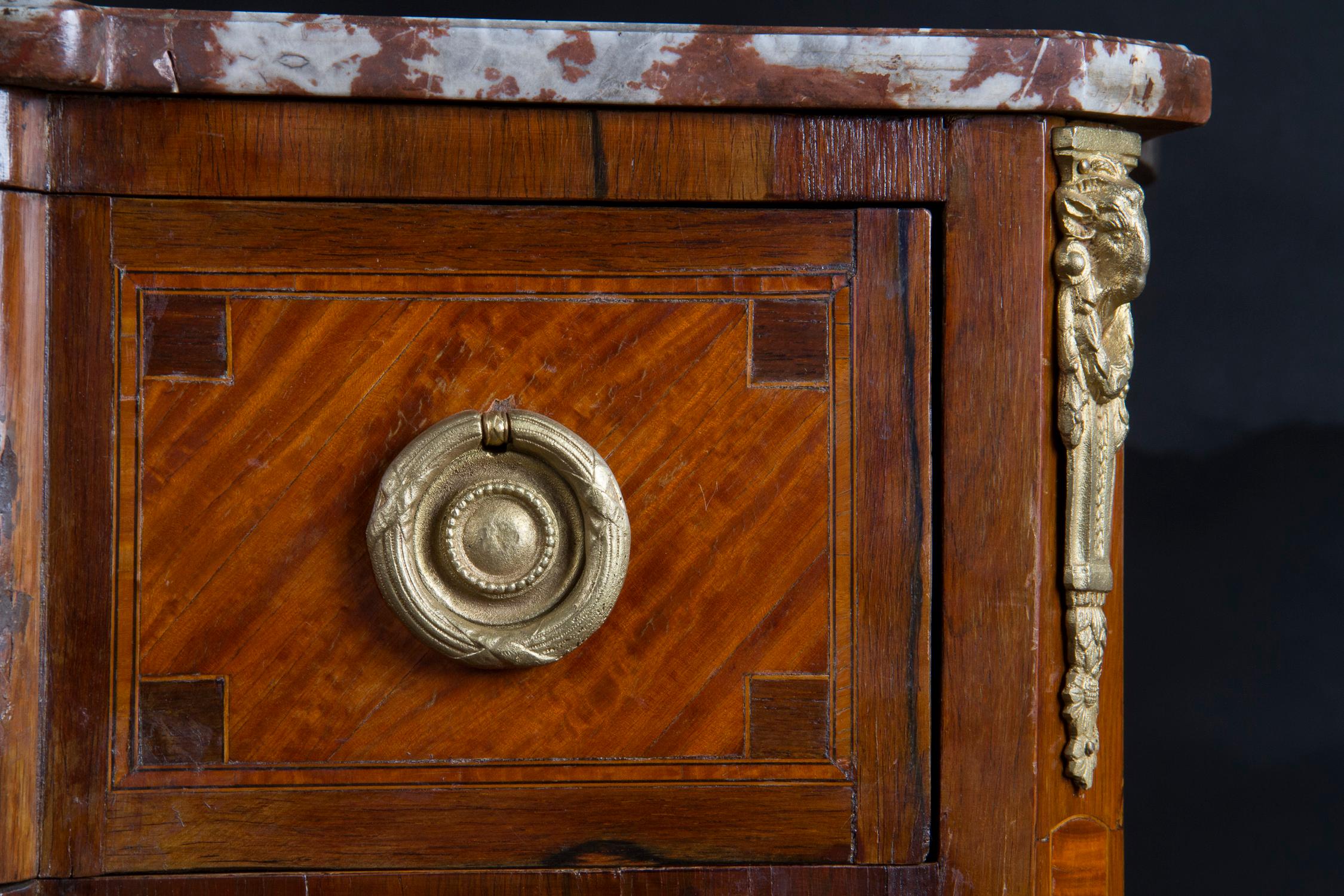 French 19th Century Transition Mable Top Marquetry Chest For Sale 3