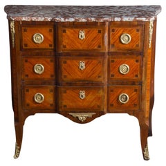 Antique French 19th Century Transition Mable Top Marquetry Chest