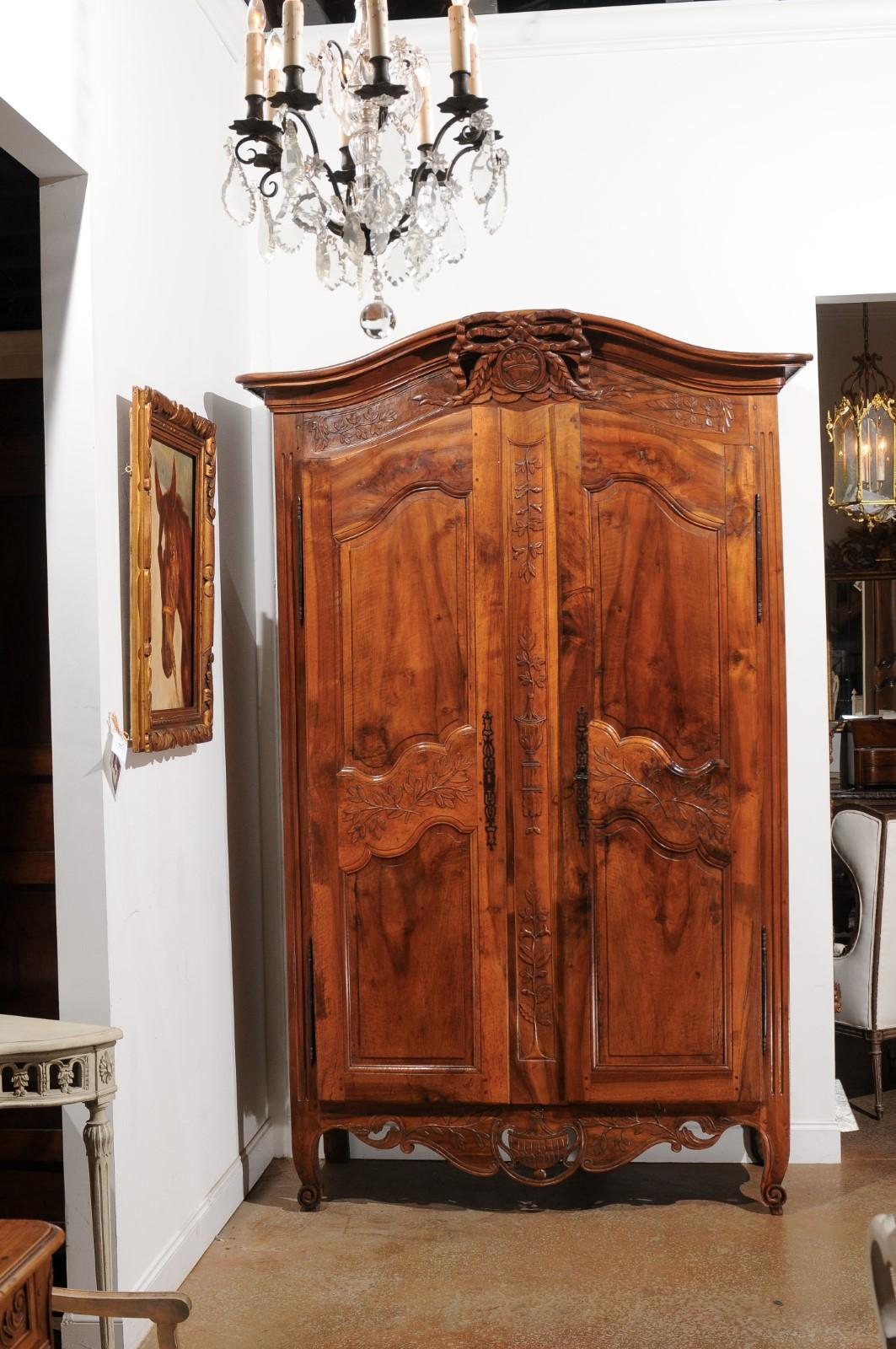 Louis XV French 19th Century Transition Style Provençale Carved Wedding Armoire