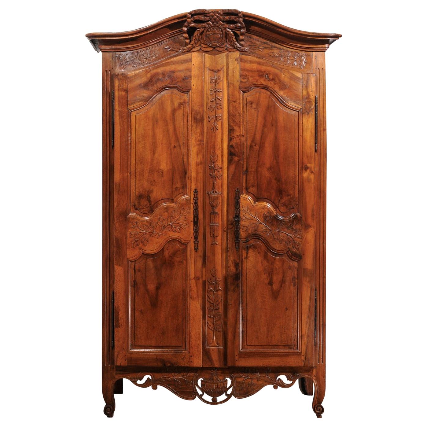 French 19th Century Transition Style Provençale Carved Wedding Armoire