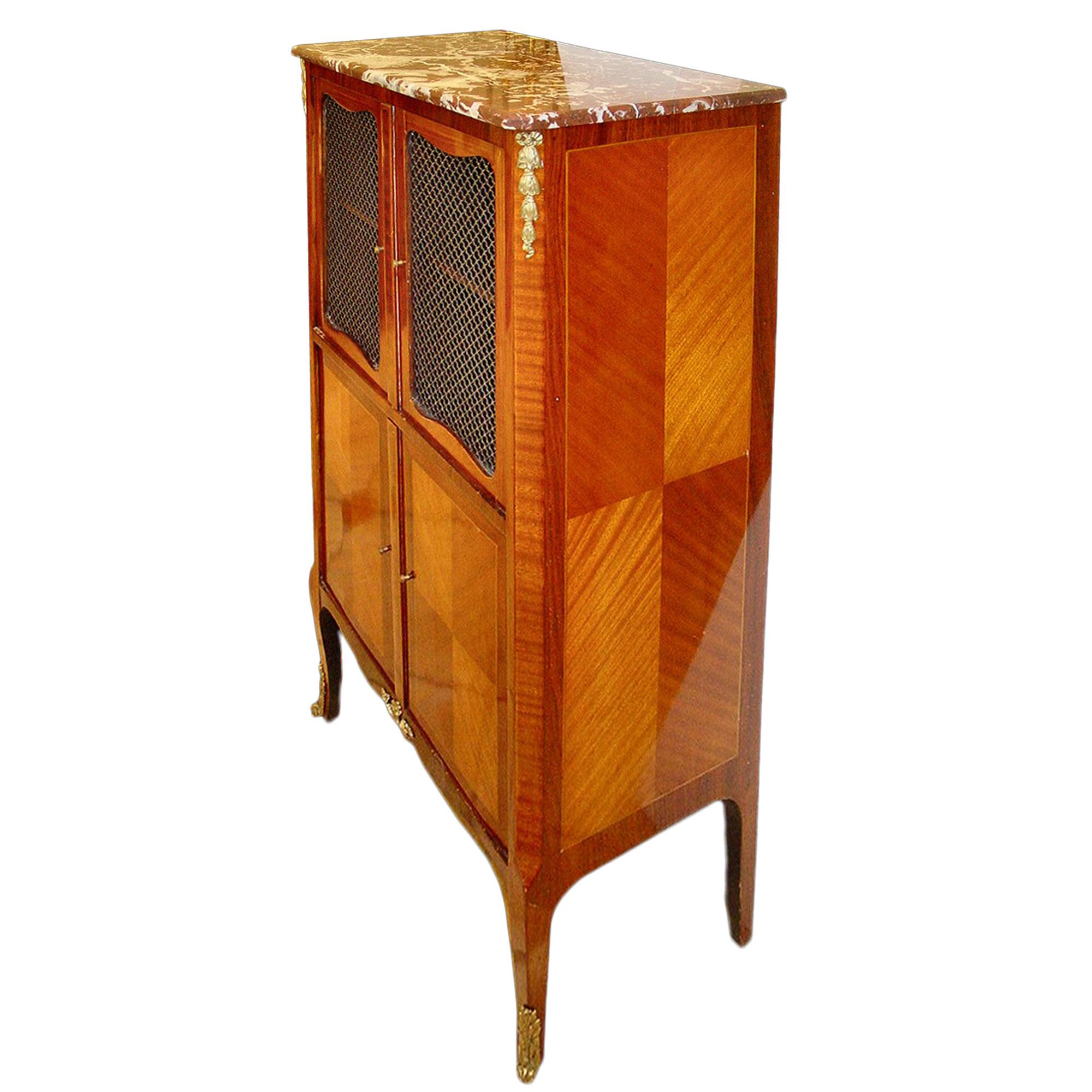 French 19th Century Transitional Four-Door Cabinet or Vitrine with a Marble Top In Good Condition In West Palm Beach, FL