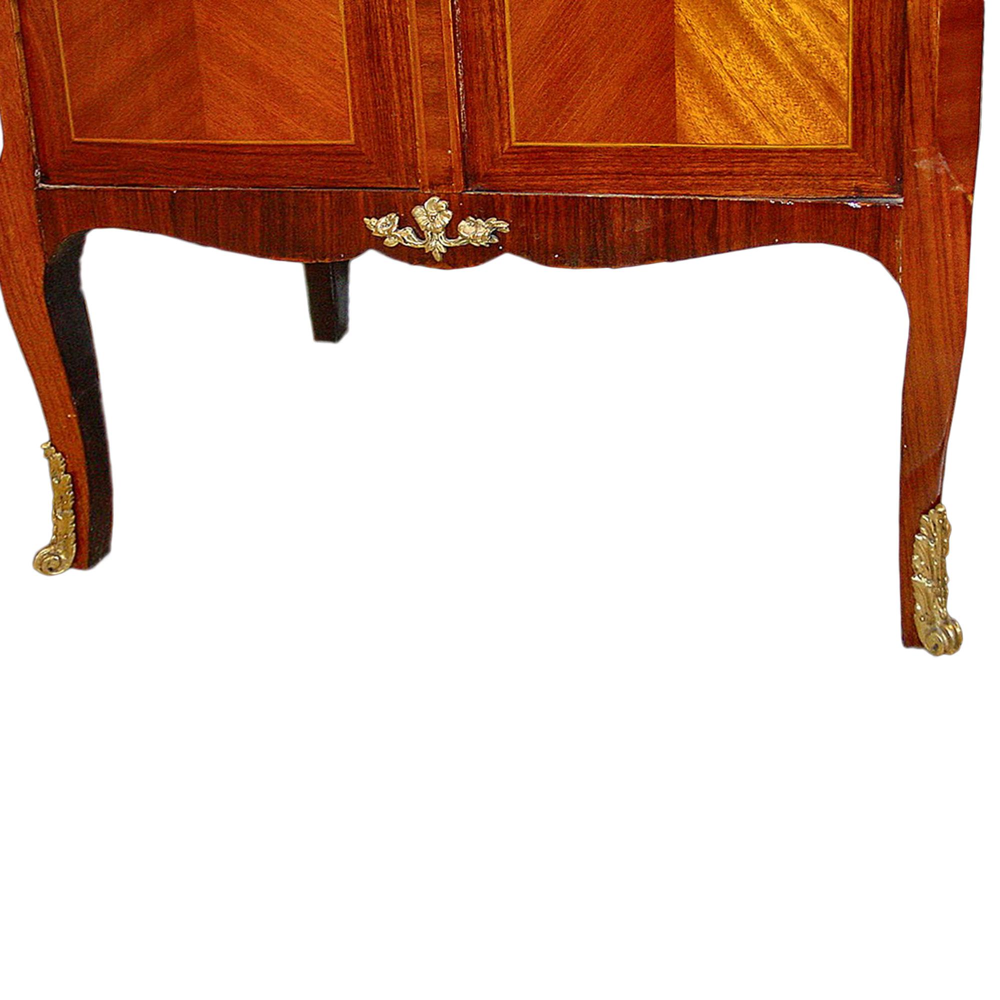 Ormolu French 19th Century Transitional Four-Door Cabinet or Vitrine with a Marble Top