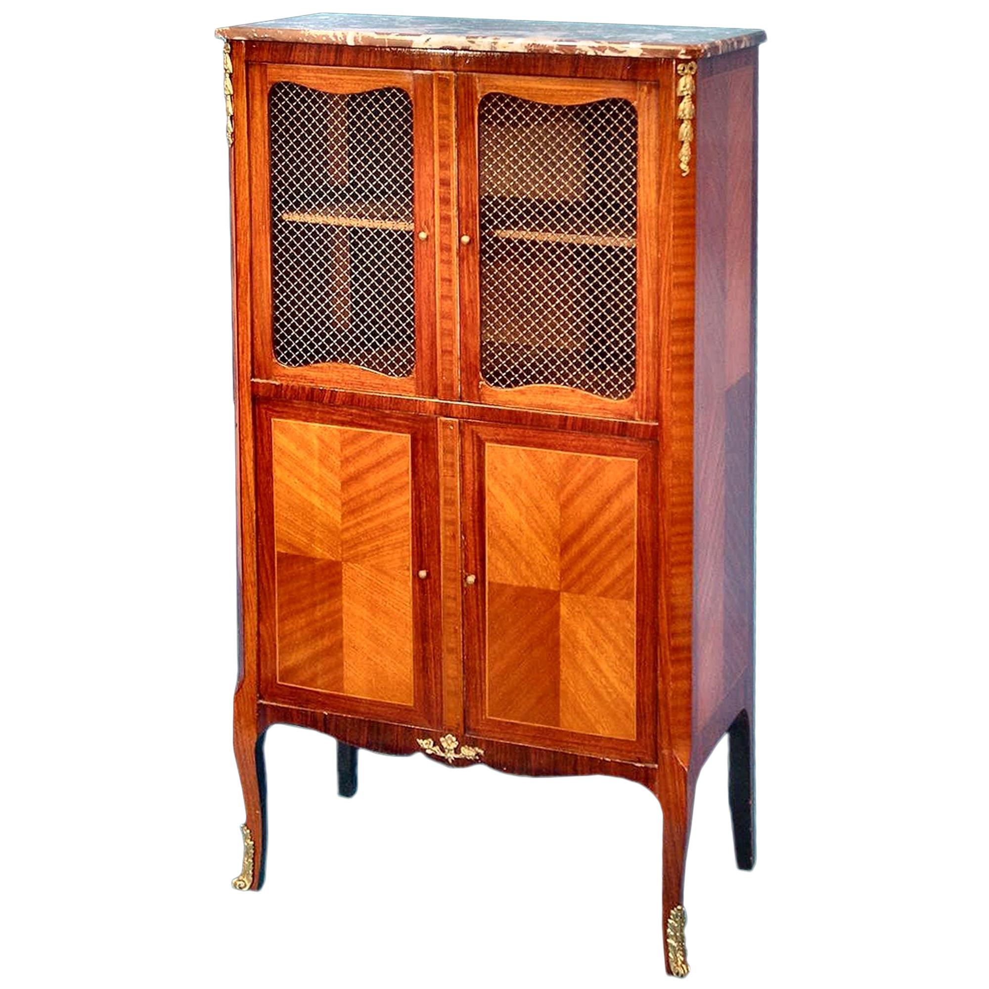 French 19th Century Transitional Four-Door Cabinet or Vitrine with a Marble Top