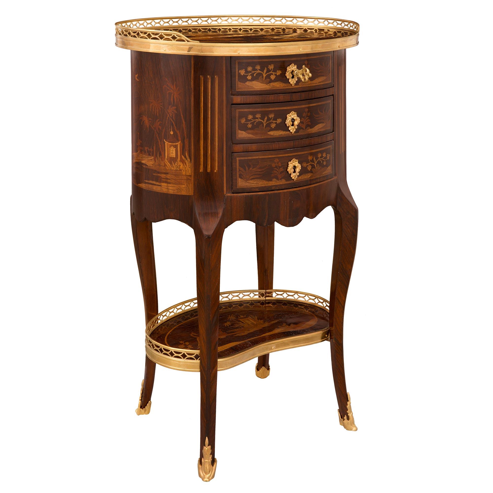 French 19th Century Transitional St. Kingwood, Fruitwood and Ormolu Side Table In Good Condition For Sale In West Palm Beach, FL