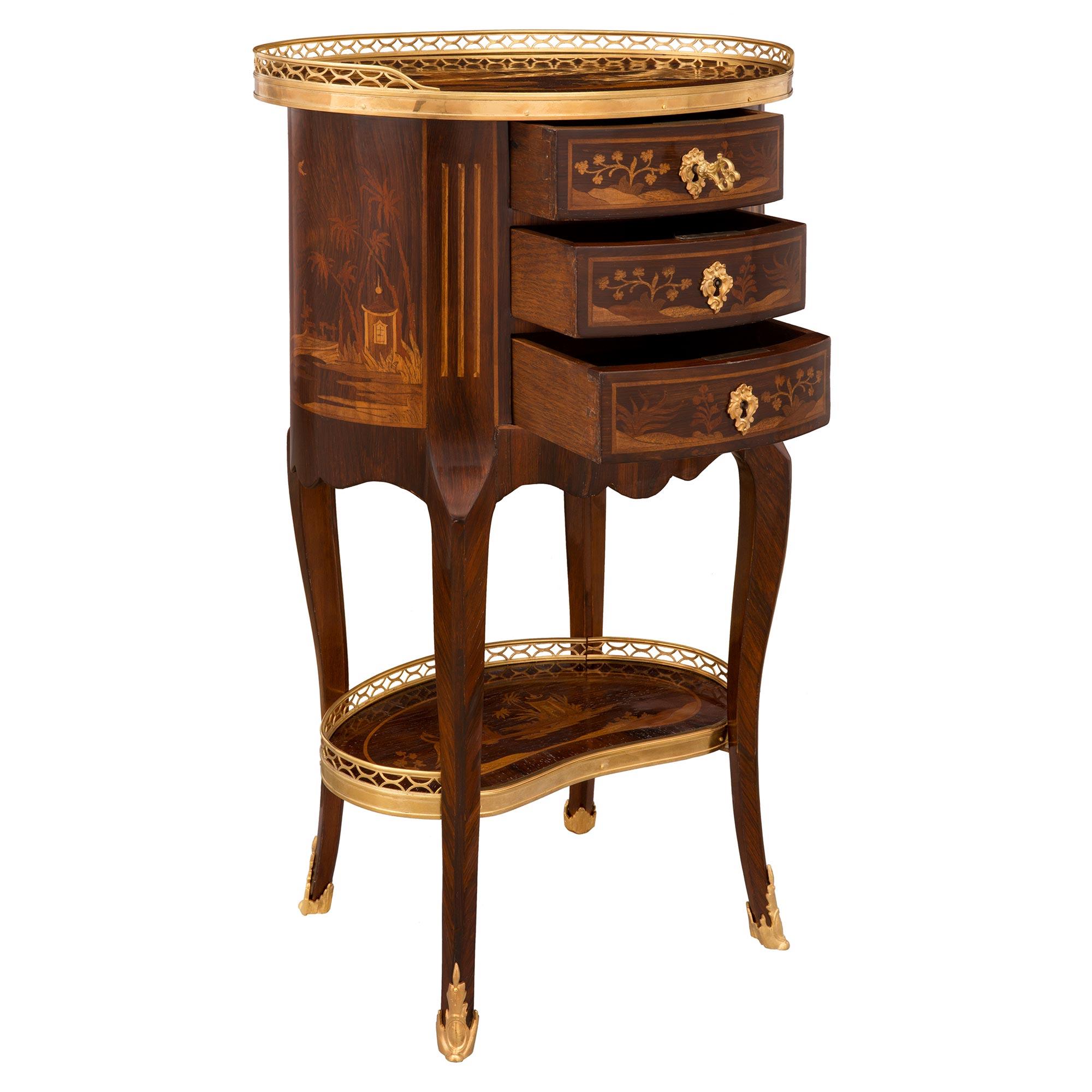 French 19th Century Transitional St. Kingwood, Fruitwood and Ormolu Side Table For Sale 1