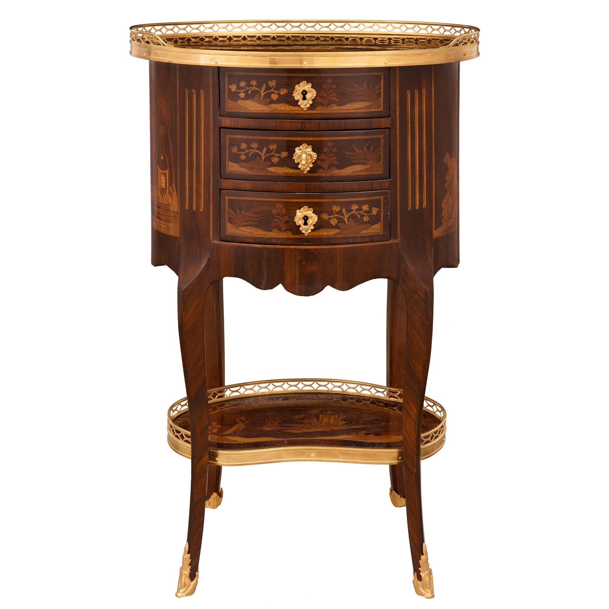 French 19th Century Transitional St. Kingwood, Fruitwood and Ormolu Side Table For Sale