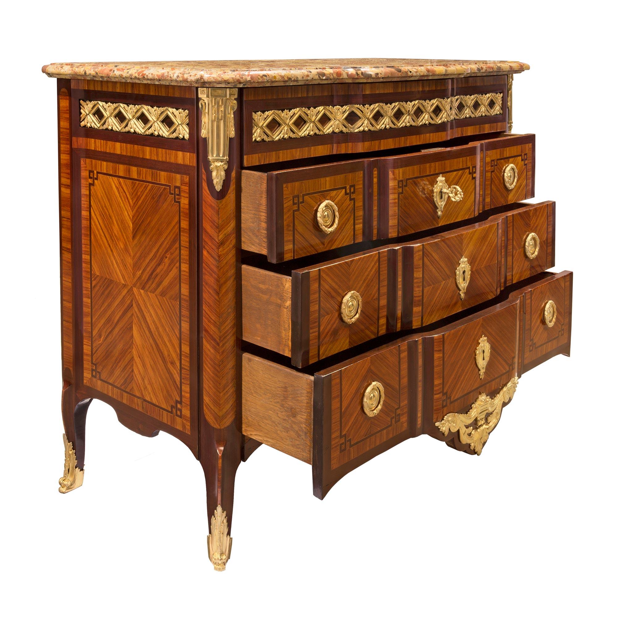 Ormolu French 19th Century Transitional St. Kingwood, Mahogany and Marble Commode For Sale