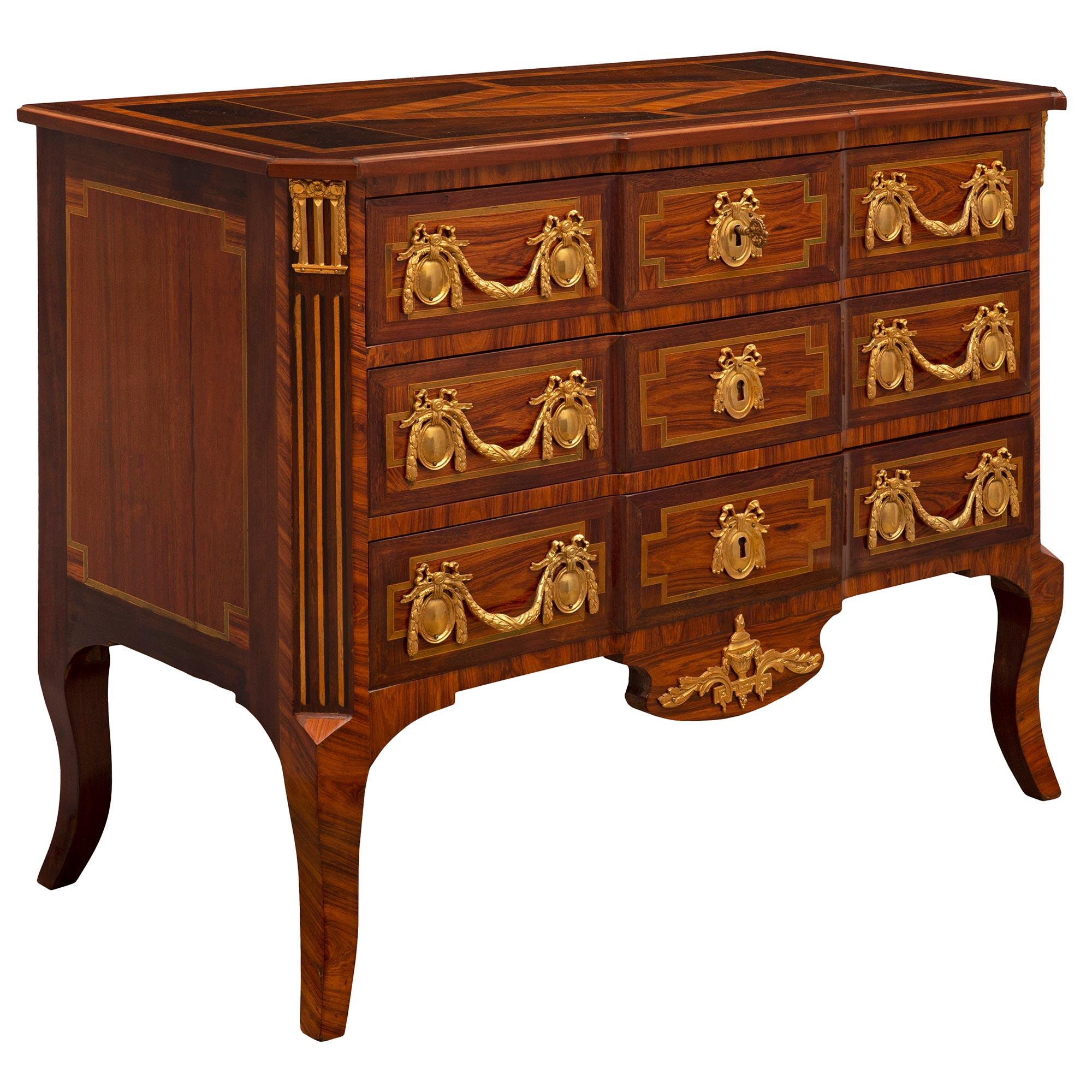 French 19th Century Transitional St. Kingwood, Tulipwood, and Ormolu Commode In Good Condition For Sale In West Palm Beach, FL