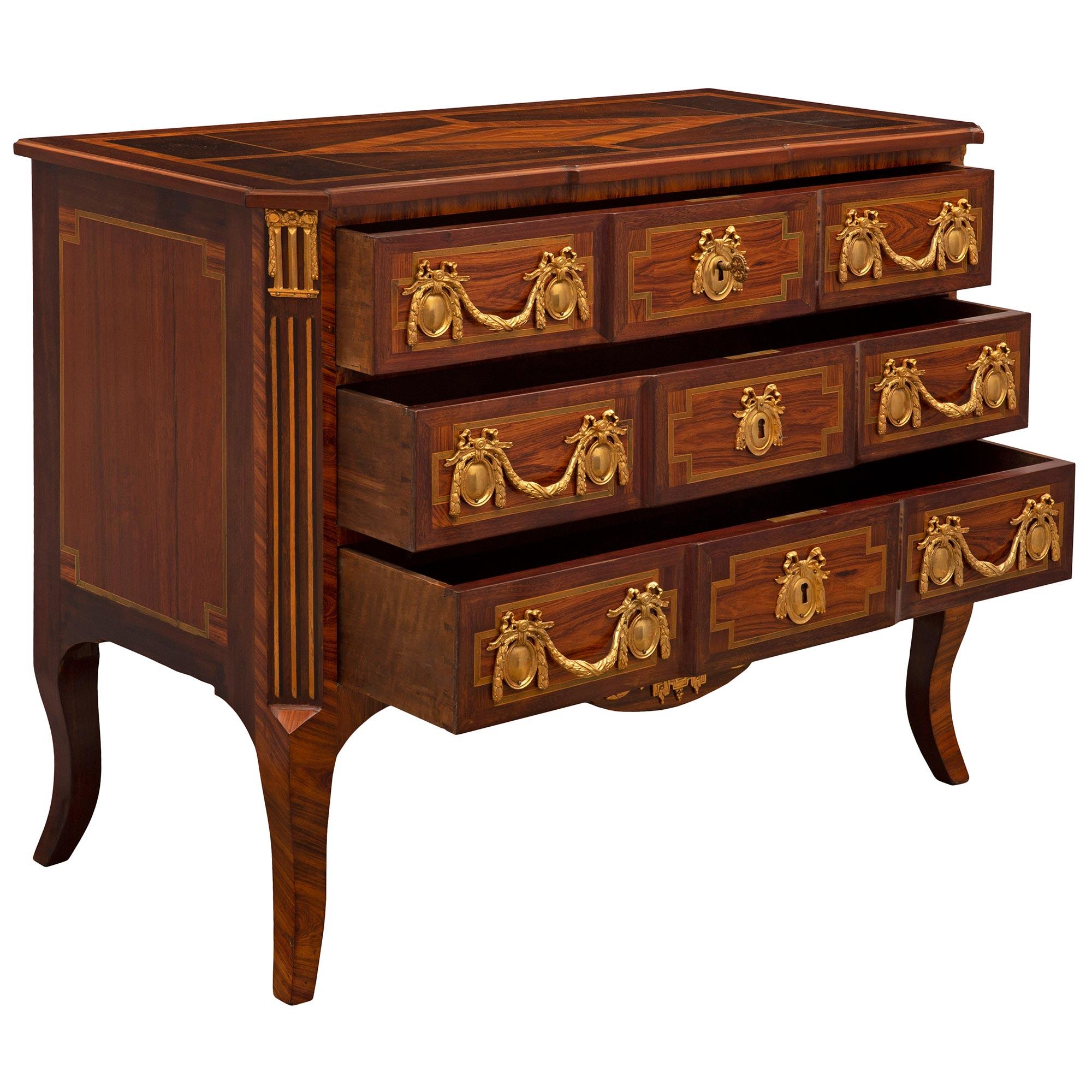 French 19th Century Transitional St. Kingwood, Tulipwood, and Ormolu Commode For Sale 1