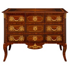 French 19th Century Transitional St. Kingwood, Tulipwood, and Ormolu Commode