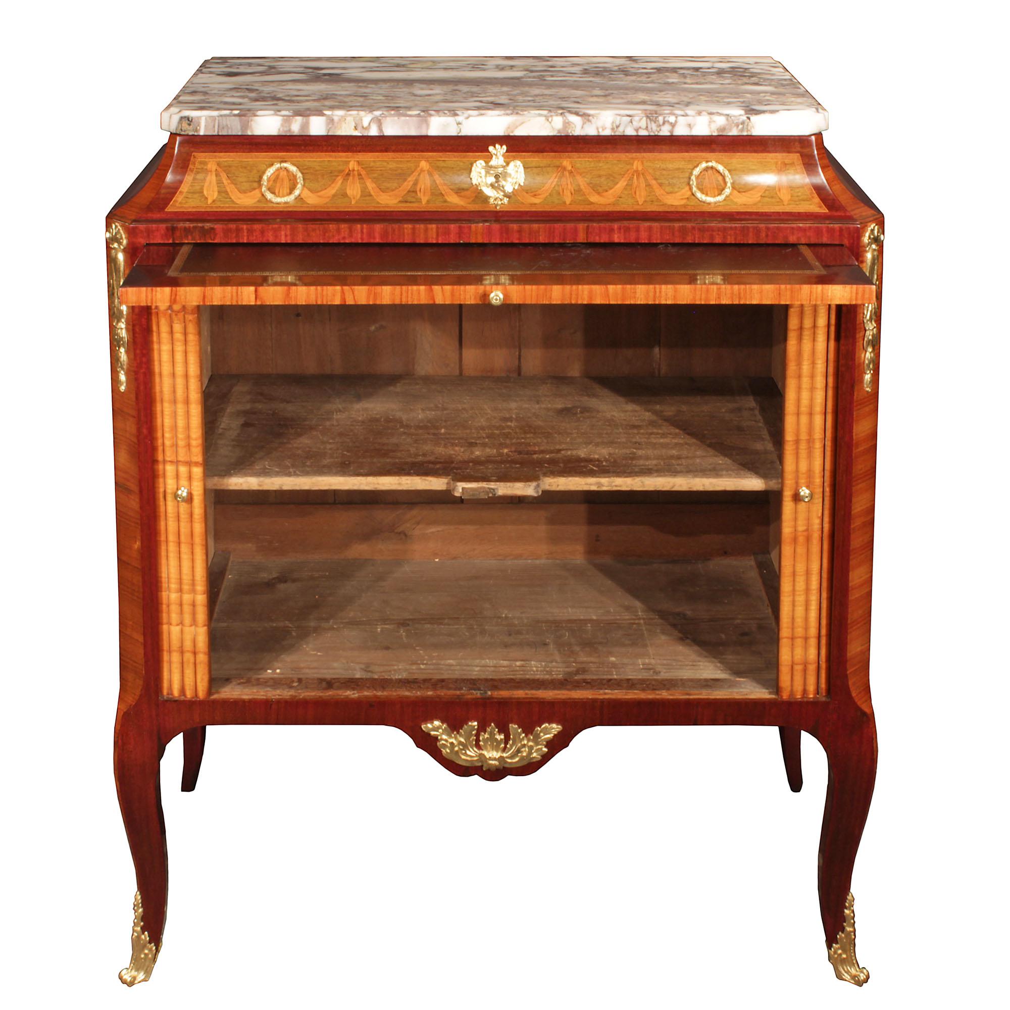 French 19th Century Transitional St. Tulipwood Marquetry Cabinet In Good Condition For Sale In West Palm Beach, FL