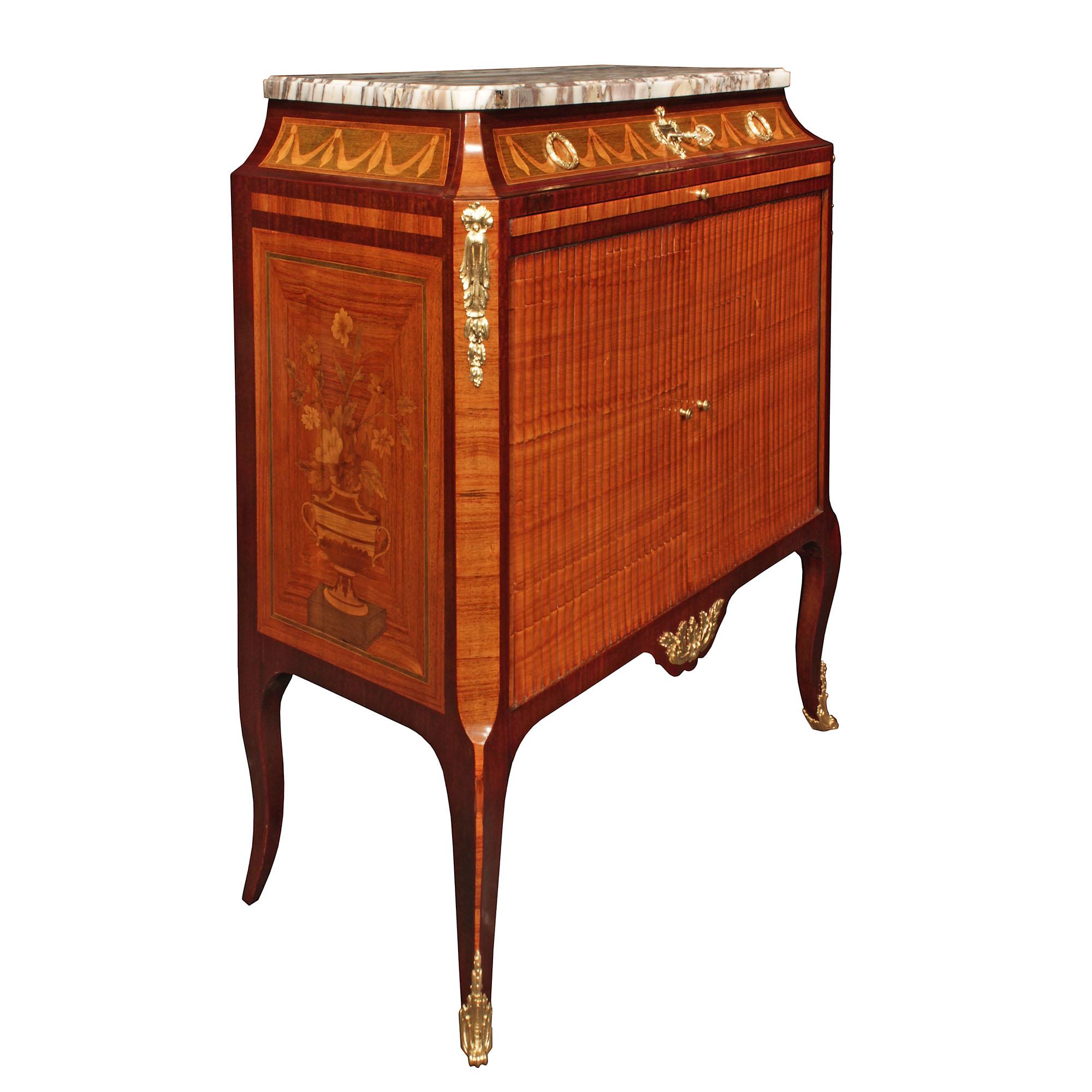 Kingwood French 19th Century Transitional St. Tulipwood Marquetry Cabinet For Sale