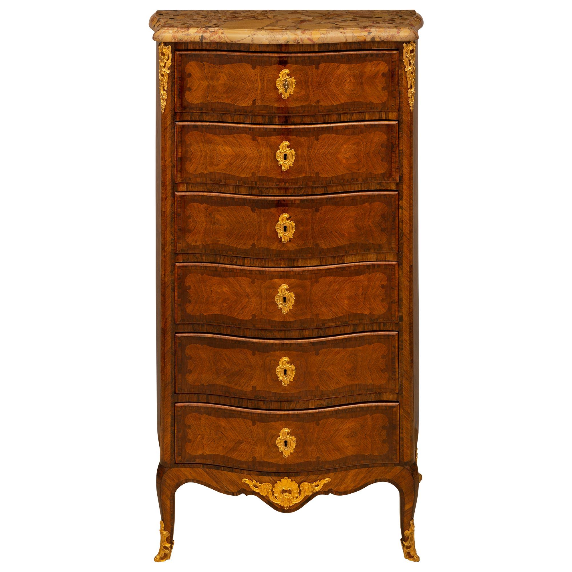French 19th Century Transitional Style Kingwood and Ormolu Six Drawer Chiffonier For Sale 7