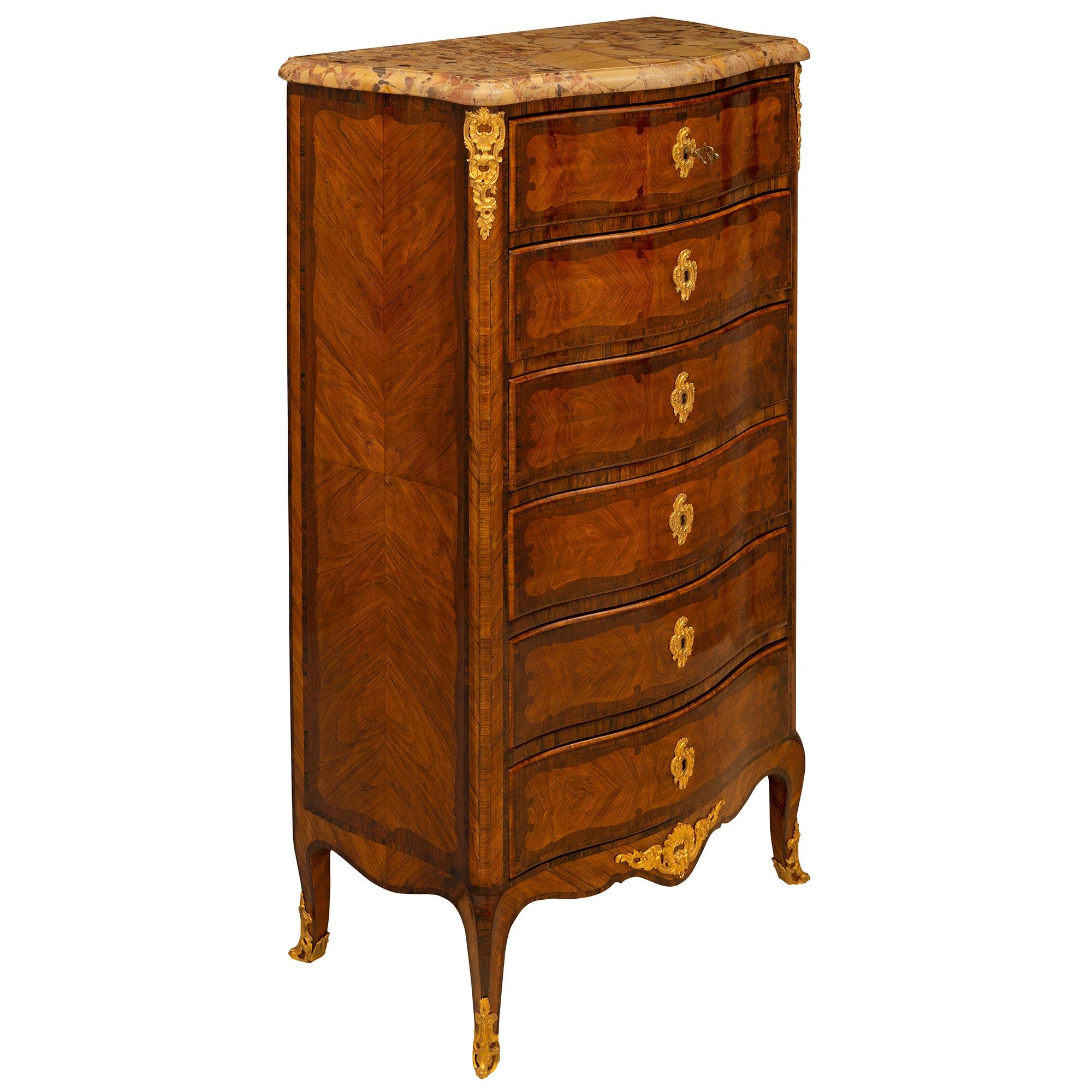 French 19th Century Transitional Style Kingwood and Ormolu Six Drawer Chiffonier In Good Condition For Sale In West Palm Beach, FL