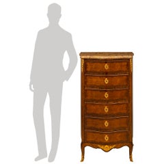 Chiffonnier français du 19ème siècle de style transitionnel en bois de violette et bronze doré à six tiroirs