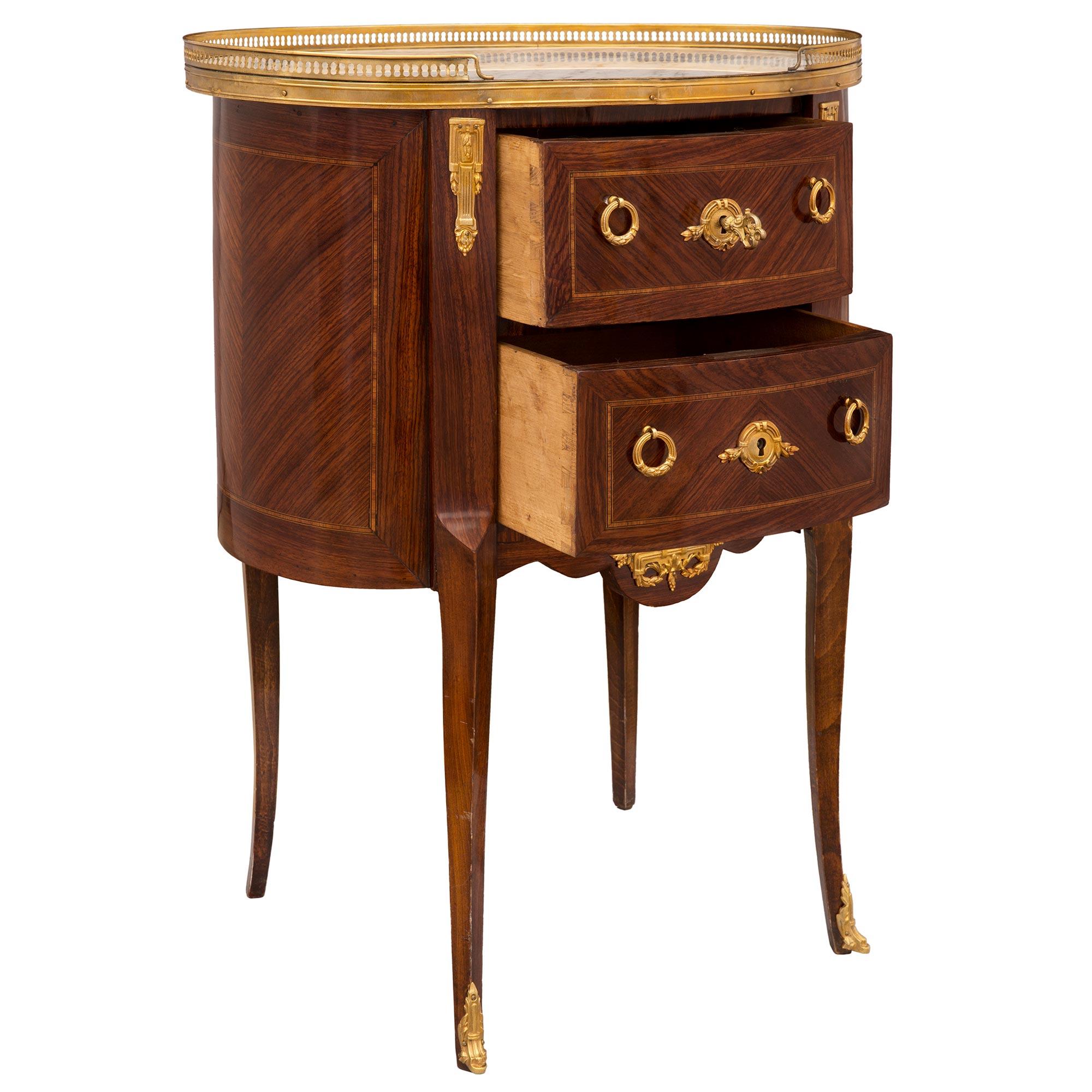 French 19th Century Transitional Style Kingwood, Boxwood and Ormolu Side Table For Sale 1