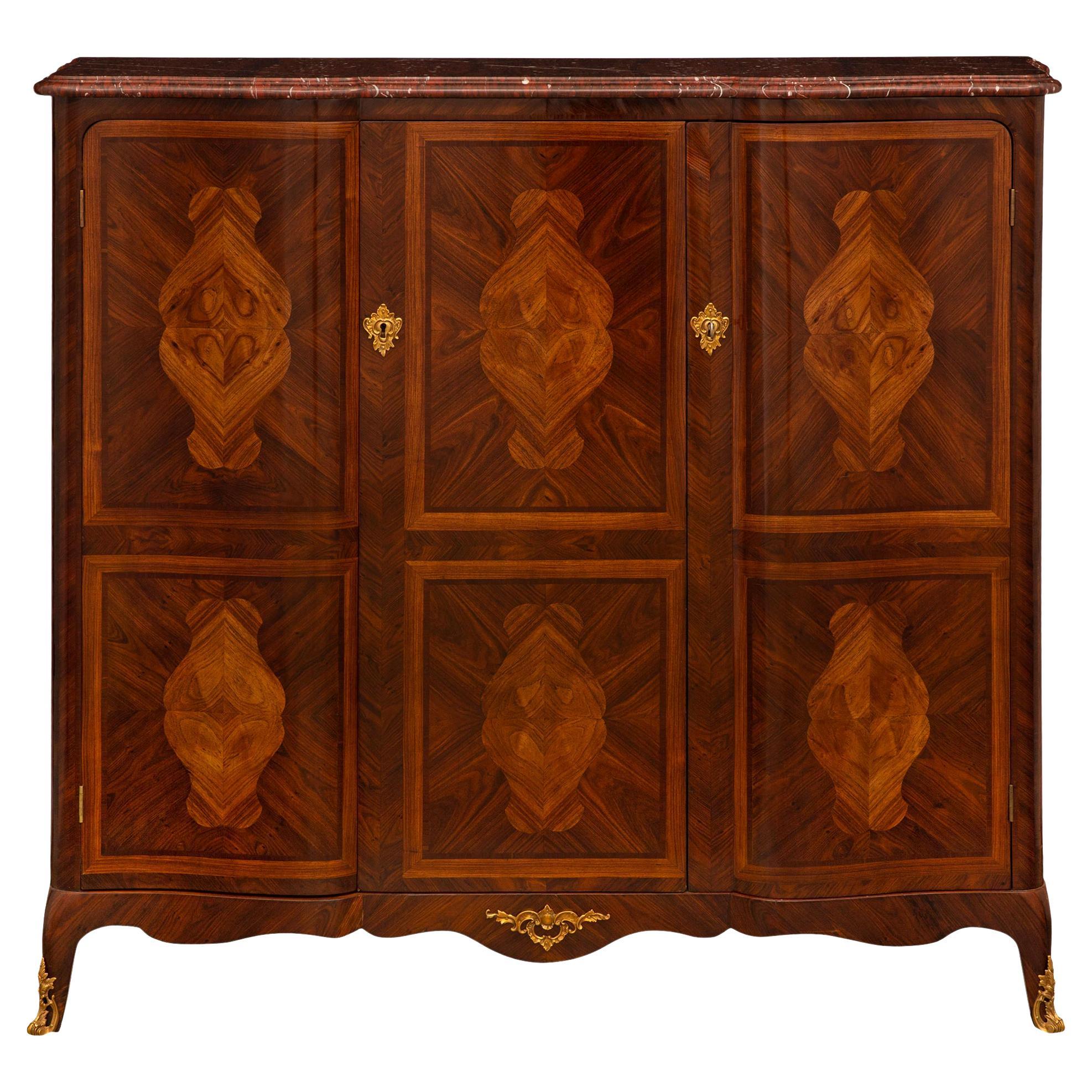 French 19th Century Transitional Style Kingwood, Ormolu, and Marble Cabinet