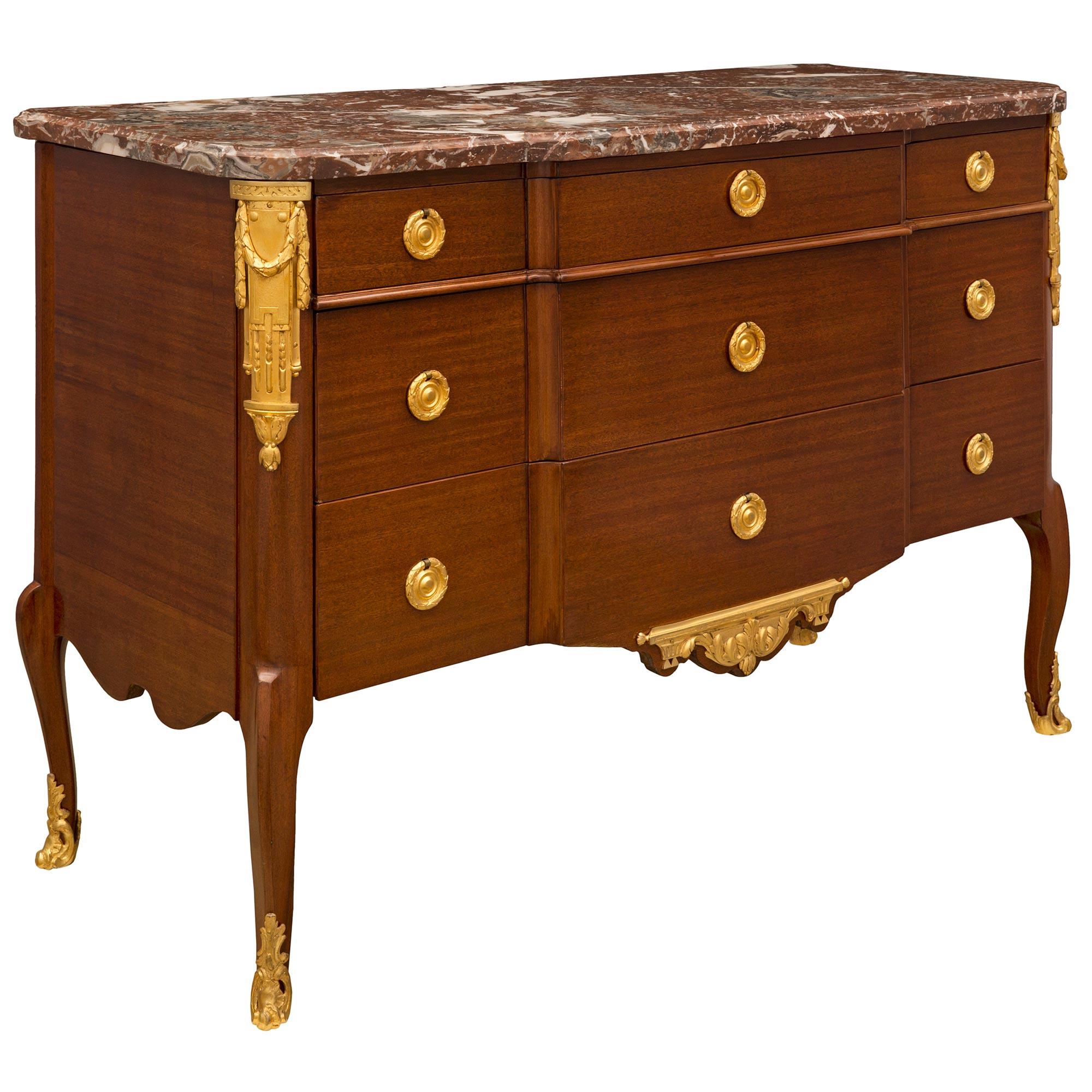 French 19th Century Transitional Style Mahogany and Ormolu Commode In Good Condition For Sale In West Palm Beach, FL