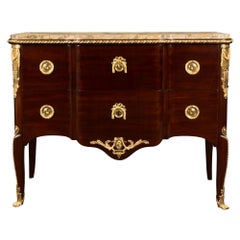 Antique French 19th Century Transitional Style Mahogany, Marble and Ormolu Chest