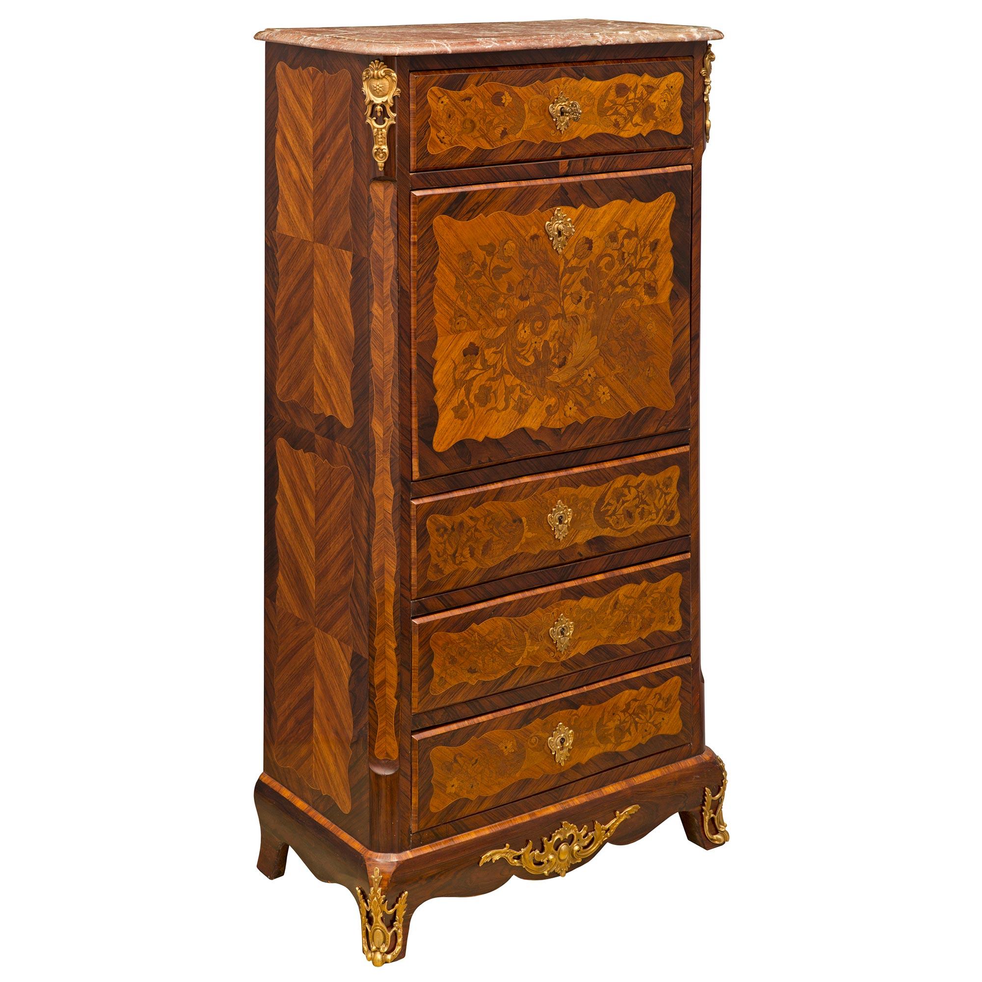 French, 19th Century, Transitional Style Tulipwood and Kingwood Secretary For Sale 1