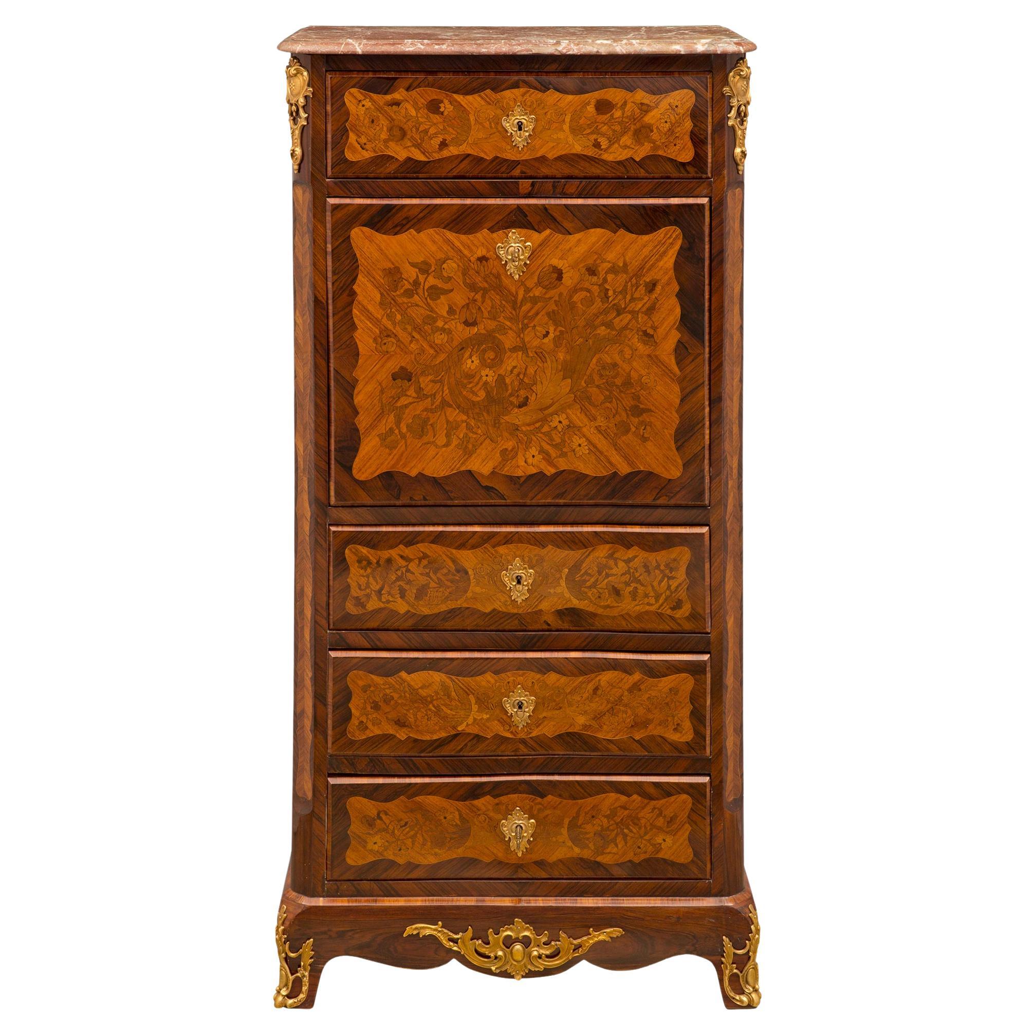 French, 19th Century, Transitional Style Tulipwood and Kingwood Secretary For Sale