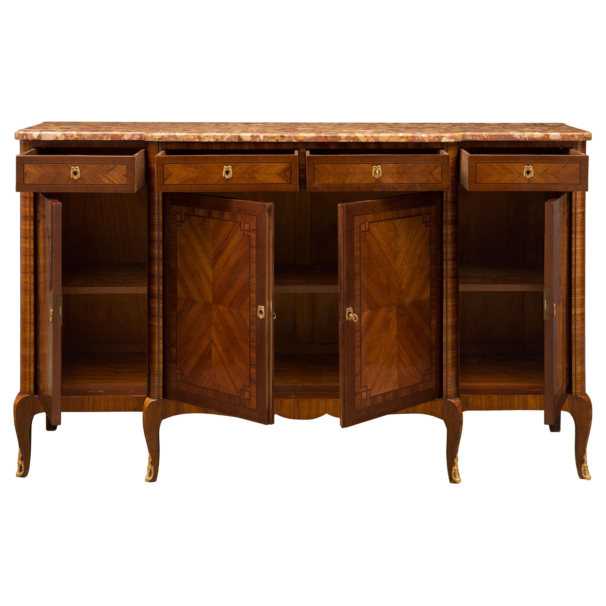 French 19th Century Transitional Style Tulipwood, Kingwood and Marble Buffet In Good Condition For Sale In West Palm Beach, FL