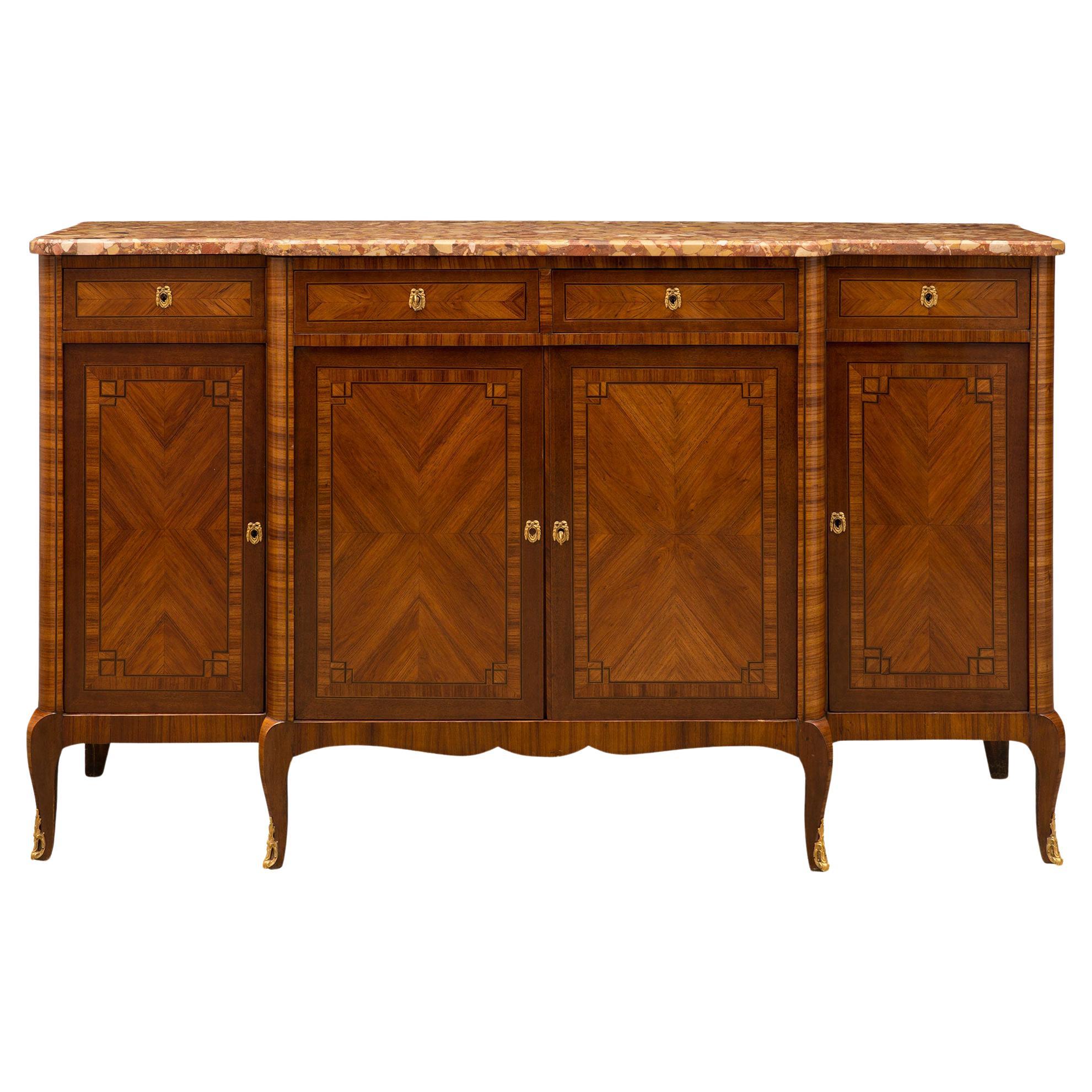 French 19th Century Transitional Style Tulipwood, Kingwood and Marble Buffet For Sale