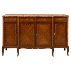 French 19th Century Transitional Style Tulipwood, Kingwood and Marble Buffet